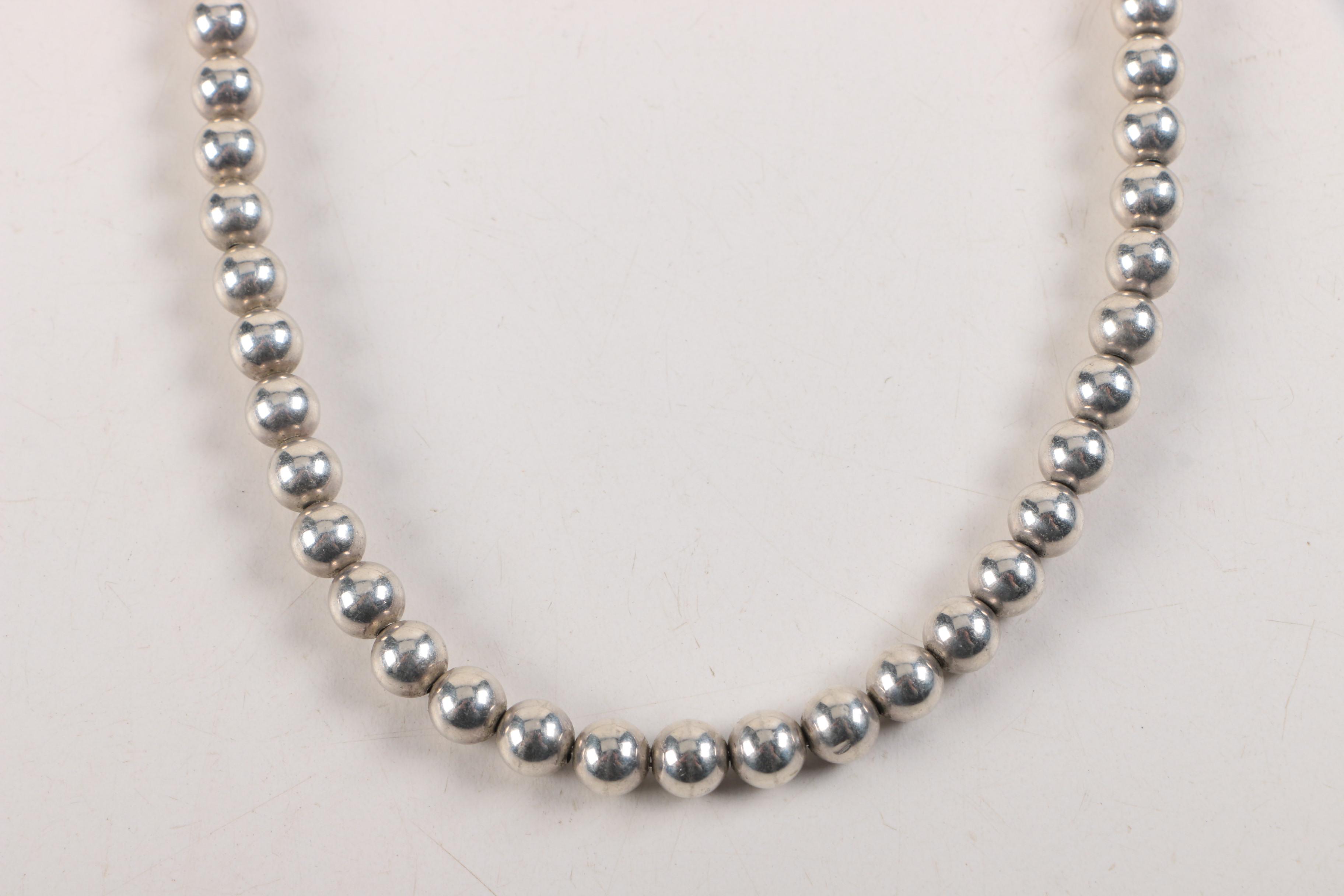 Sterling Silver Beaded Necklace and Brooch