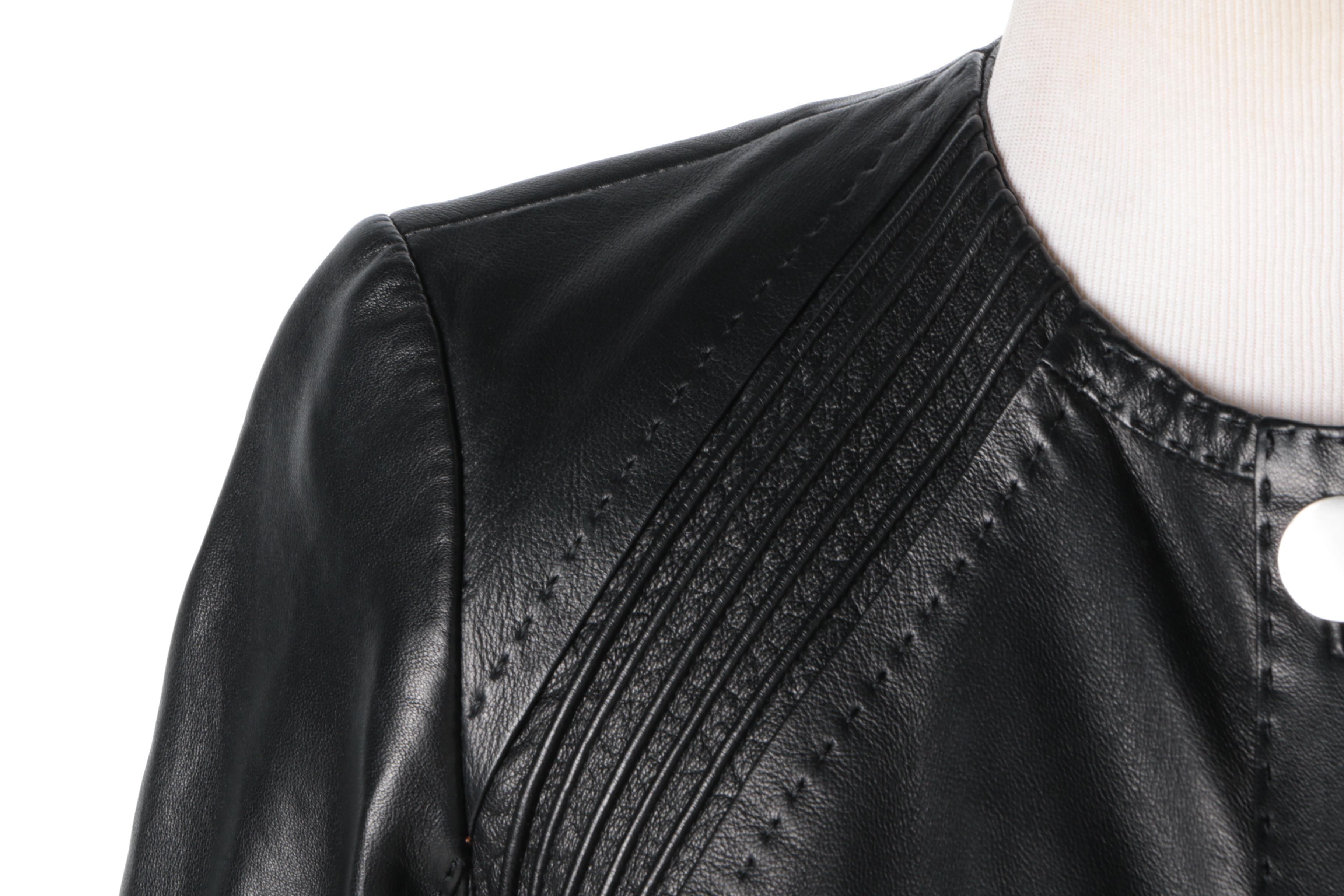 Tory Burch Fitted Black Leather Coat