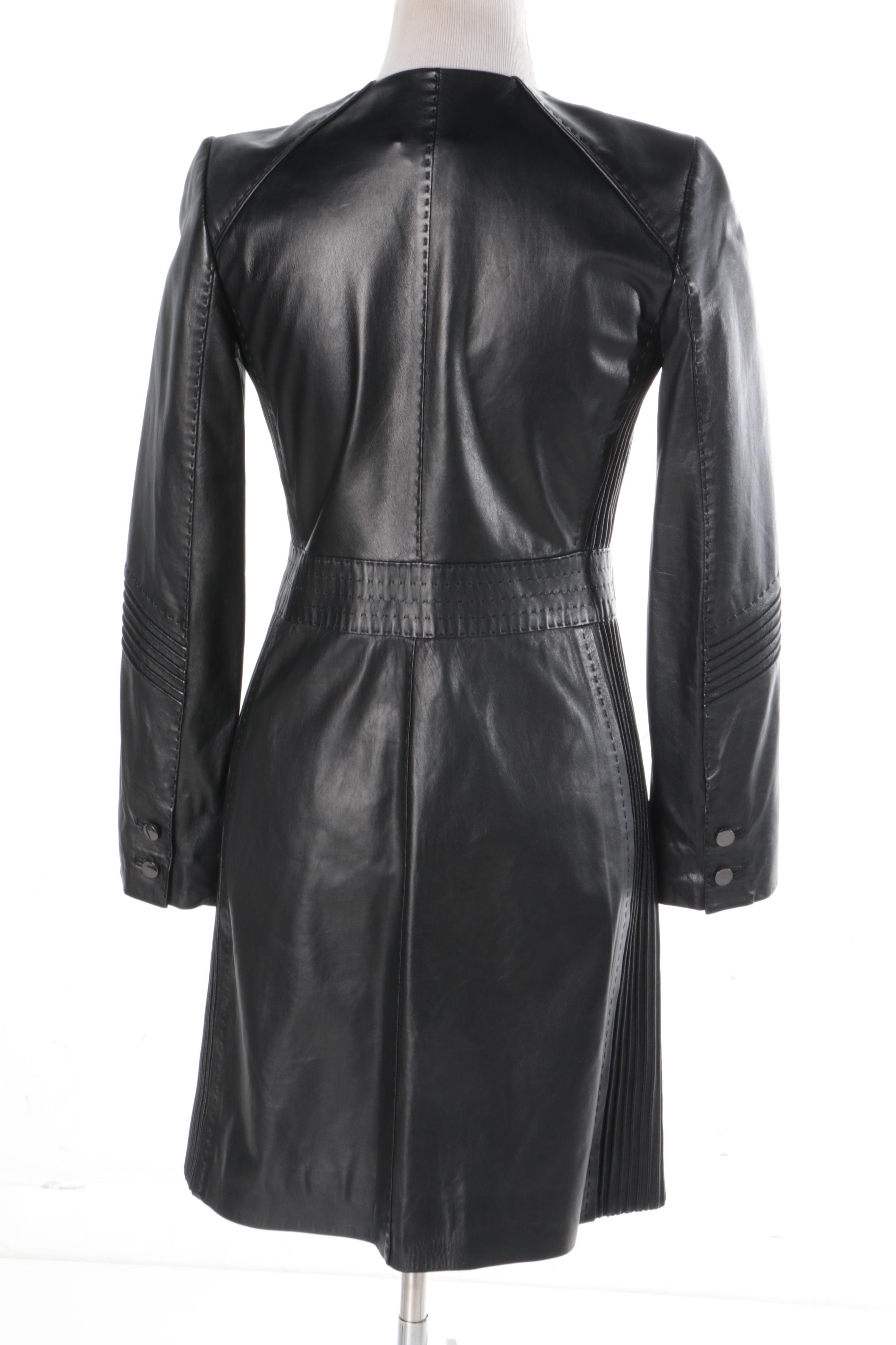 Tory Burch Fitted Black Leather Coat