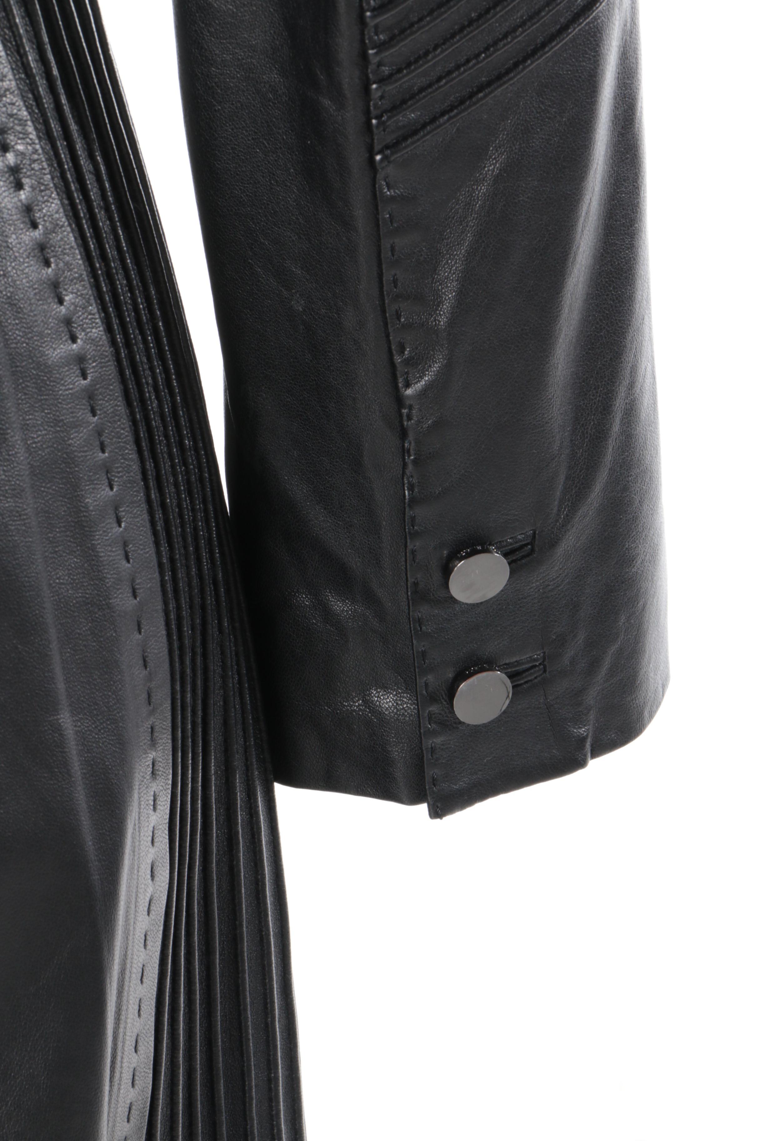Tory Burch Fitted Black Leather Coat