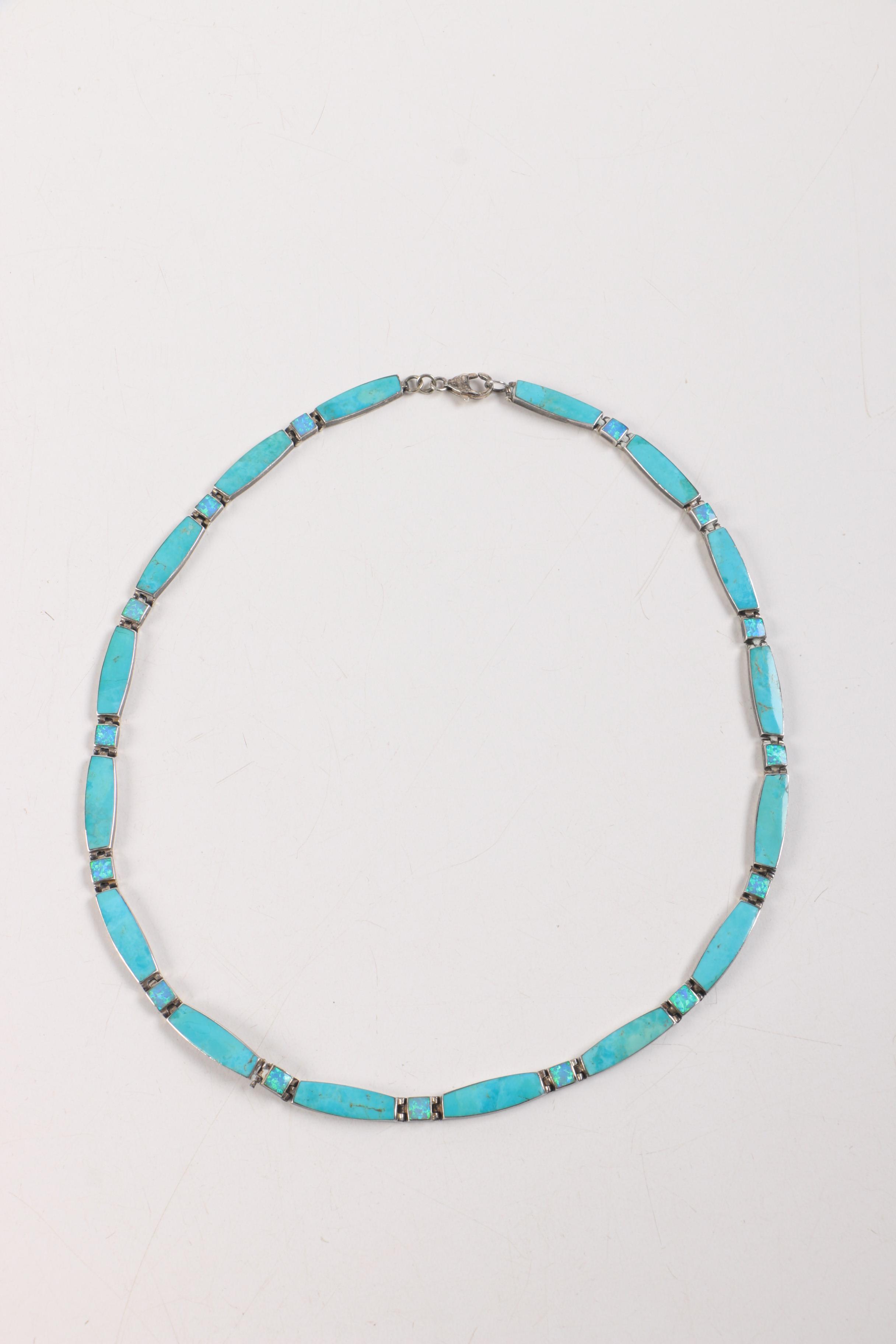 Sterling Silver Southwestern Jewelry Including Turquoise, Lapis Lazuli and Opal