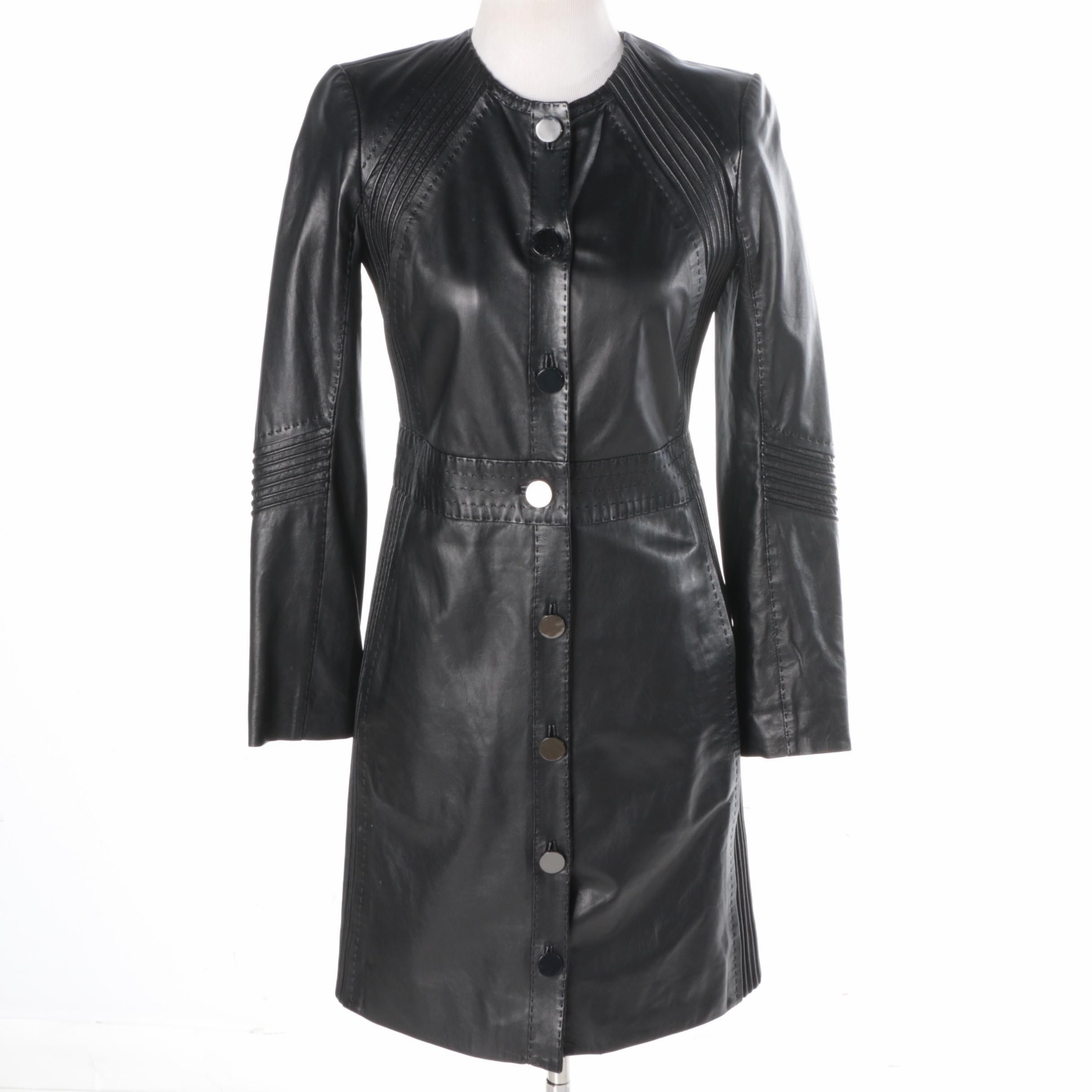 Tory Burch Fitted Black Leather Coat