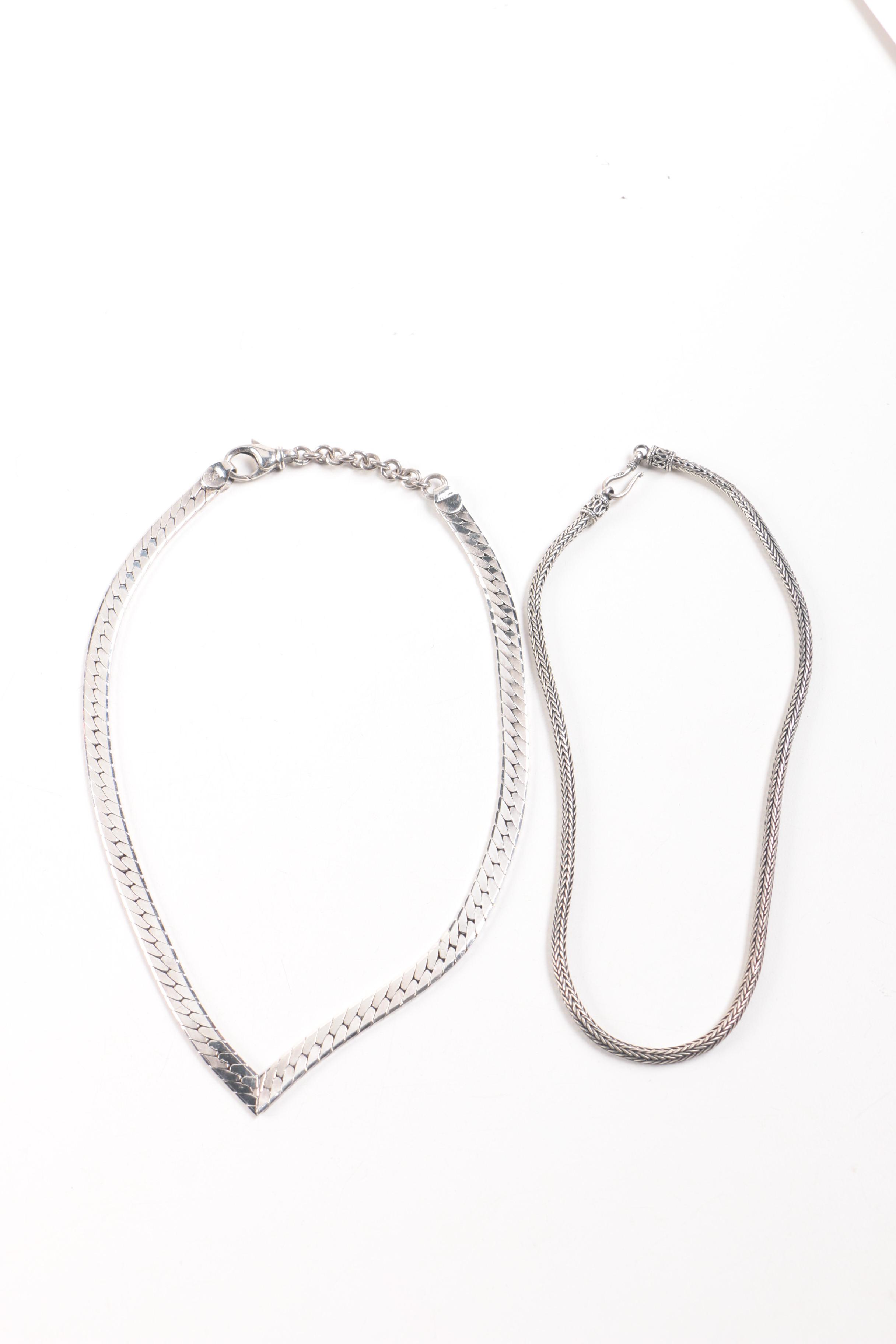 Sterling Silver Chain Necklaces Including Mexican Silver