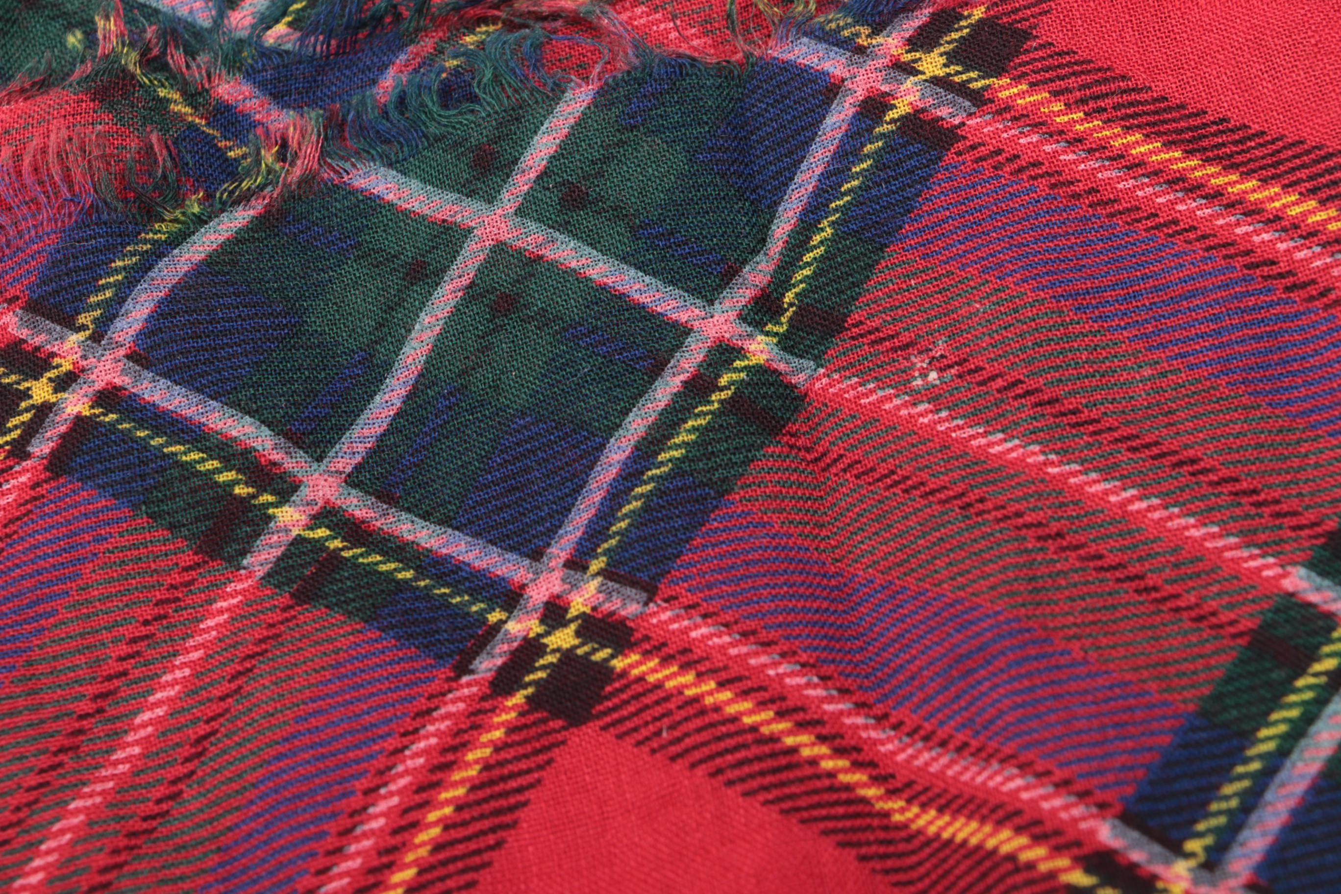 Chanel Red and Gold Plaid Scarf