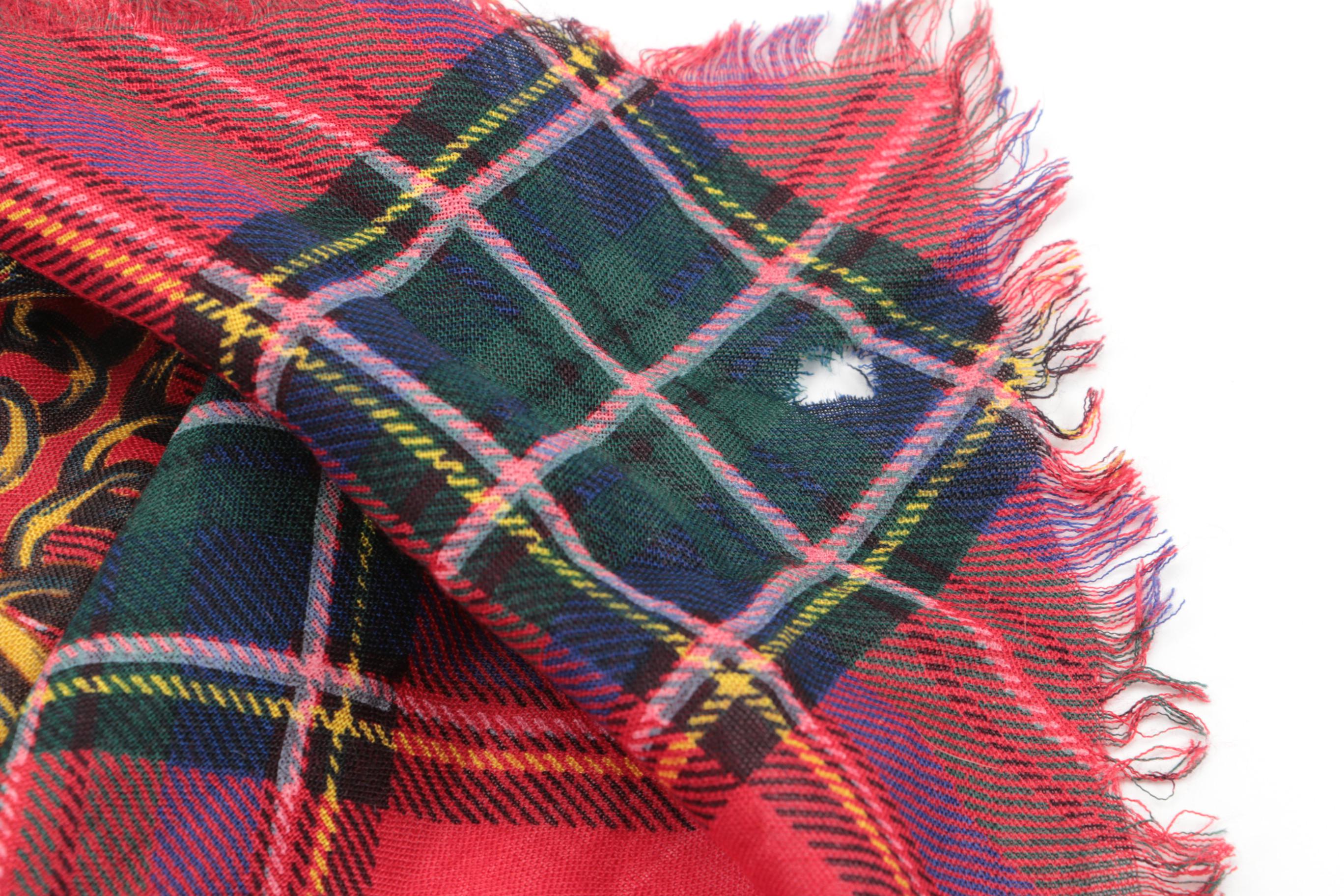 Chanel Red and Gold Plaid Scarf