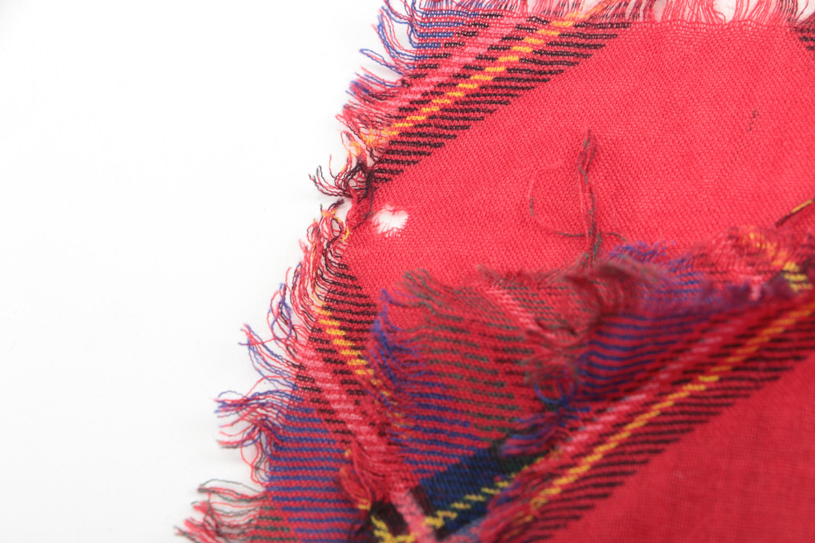 Chanel Red and Gold Plaid Scarf