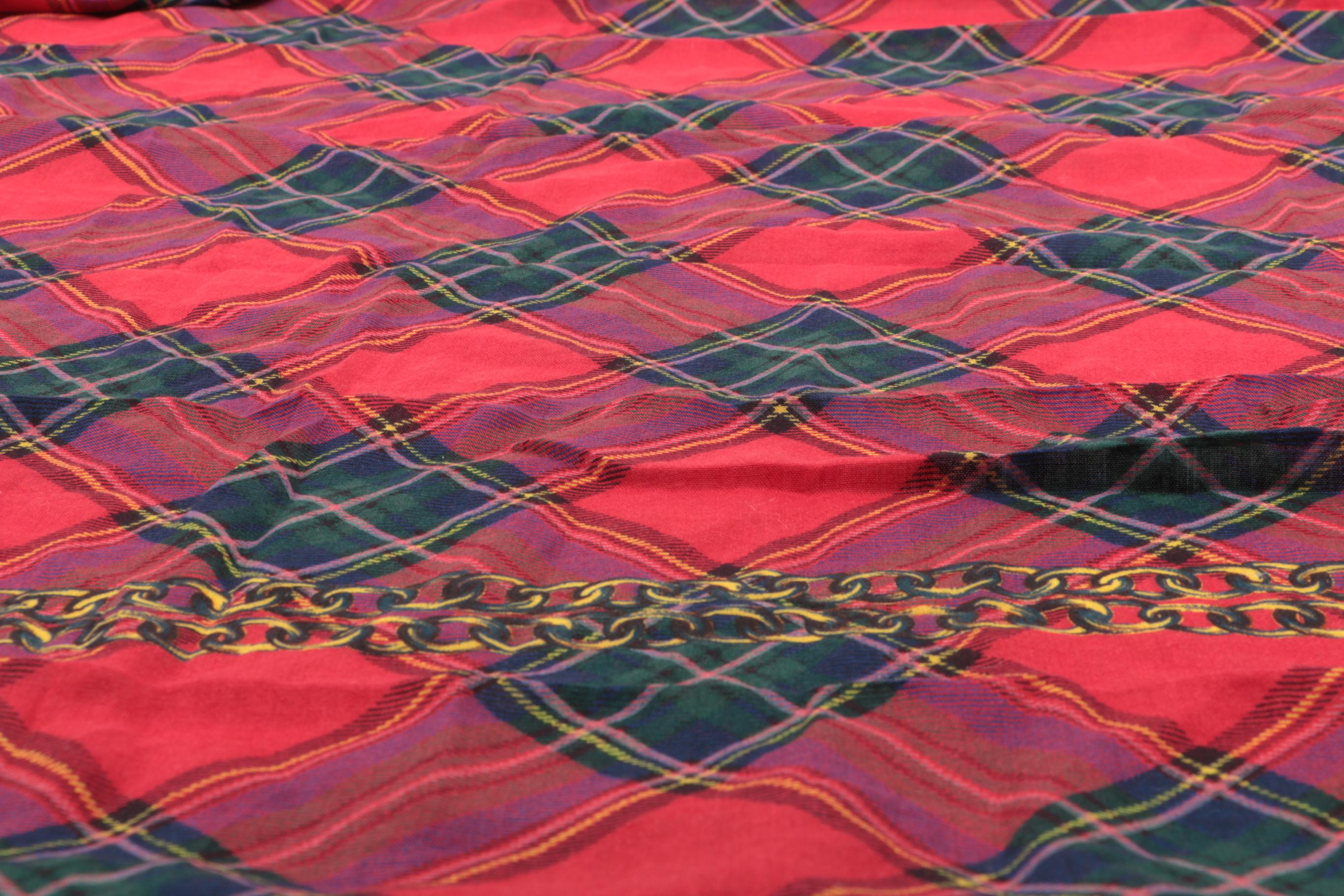 Chanel Red and Gold Plaid Scarf