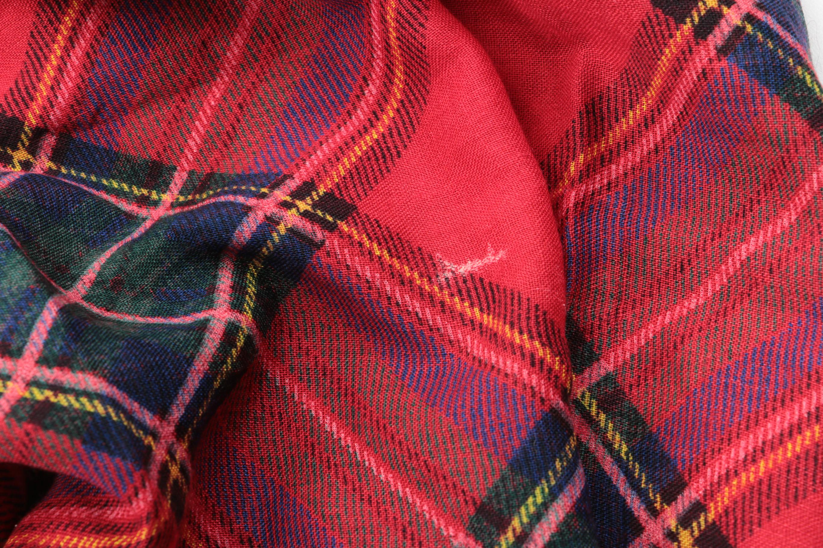 Chanel Red and Gold Plaid Scarf