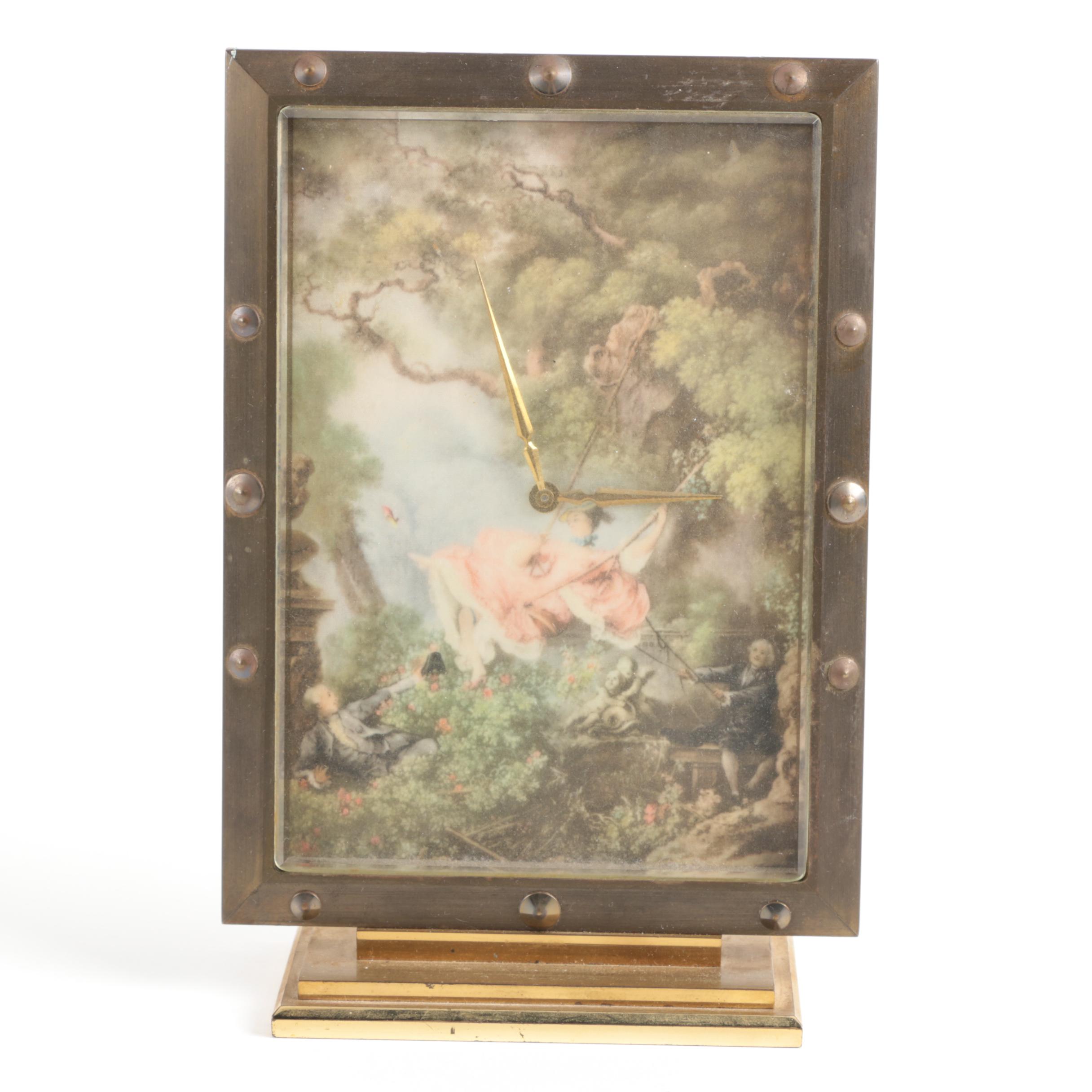 Vintage Luxor Brass Shelf Clock with "The Swing" by Fragonard