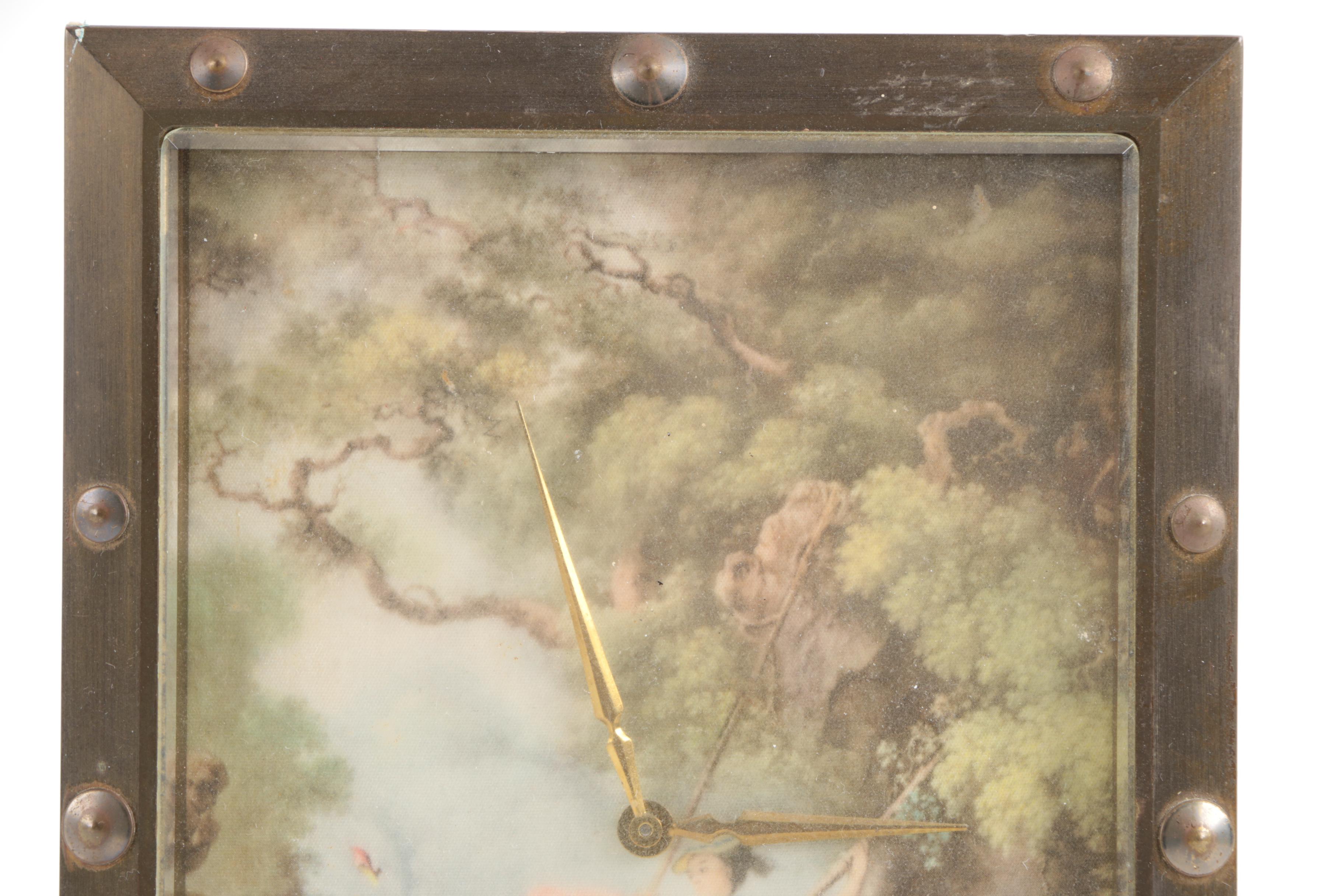 Vintage Luxor Brass Shelf Clock with "The Swing" by Fragonard
