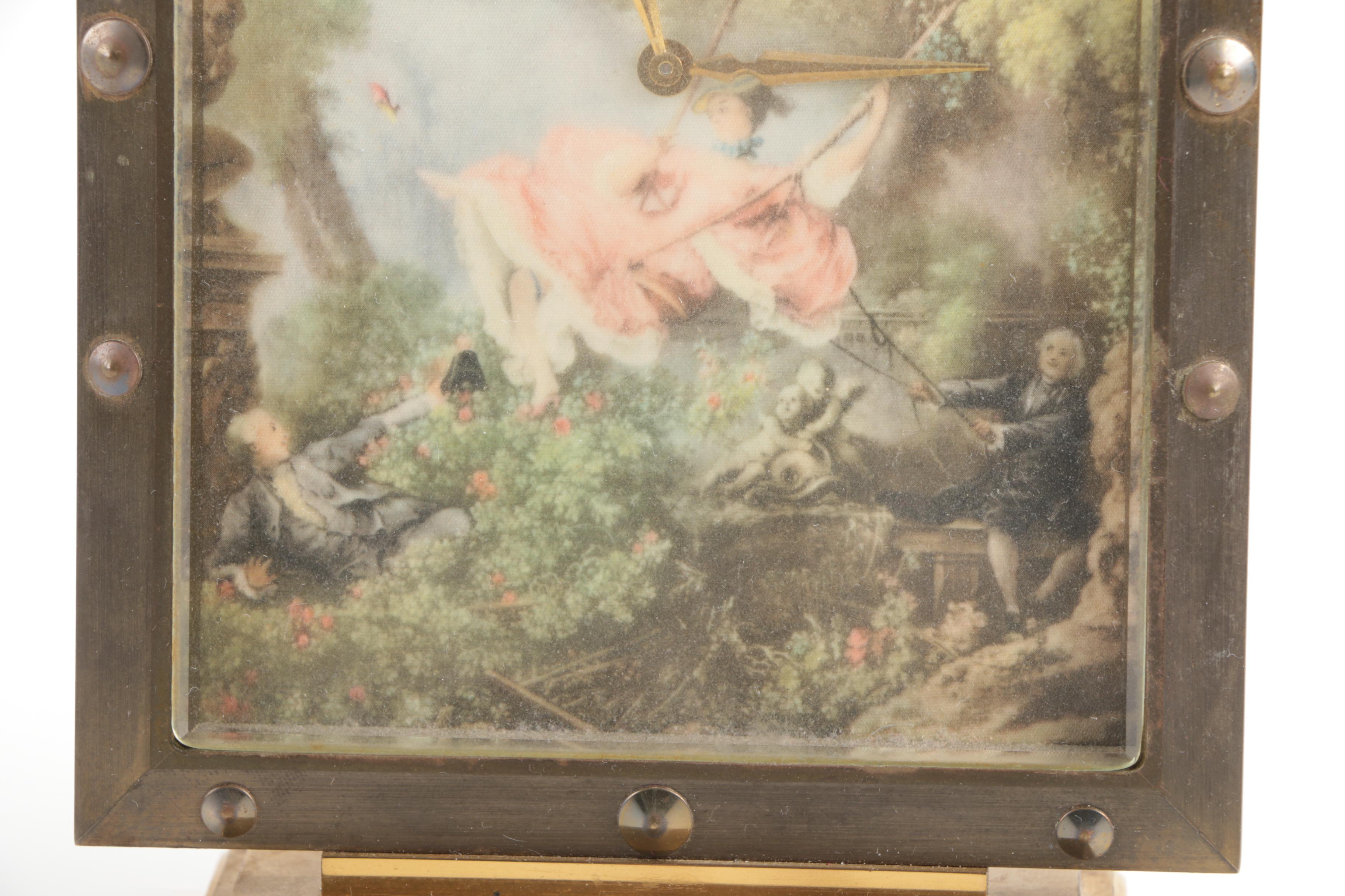 Vintage Luxor Brass Shelf Clock with "The Swing" by Fragonard