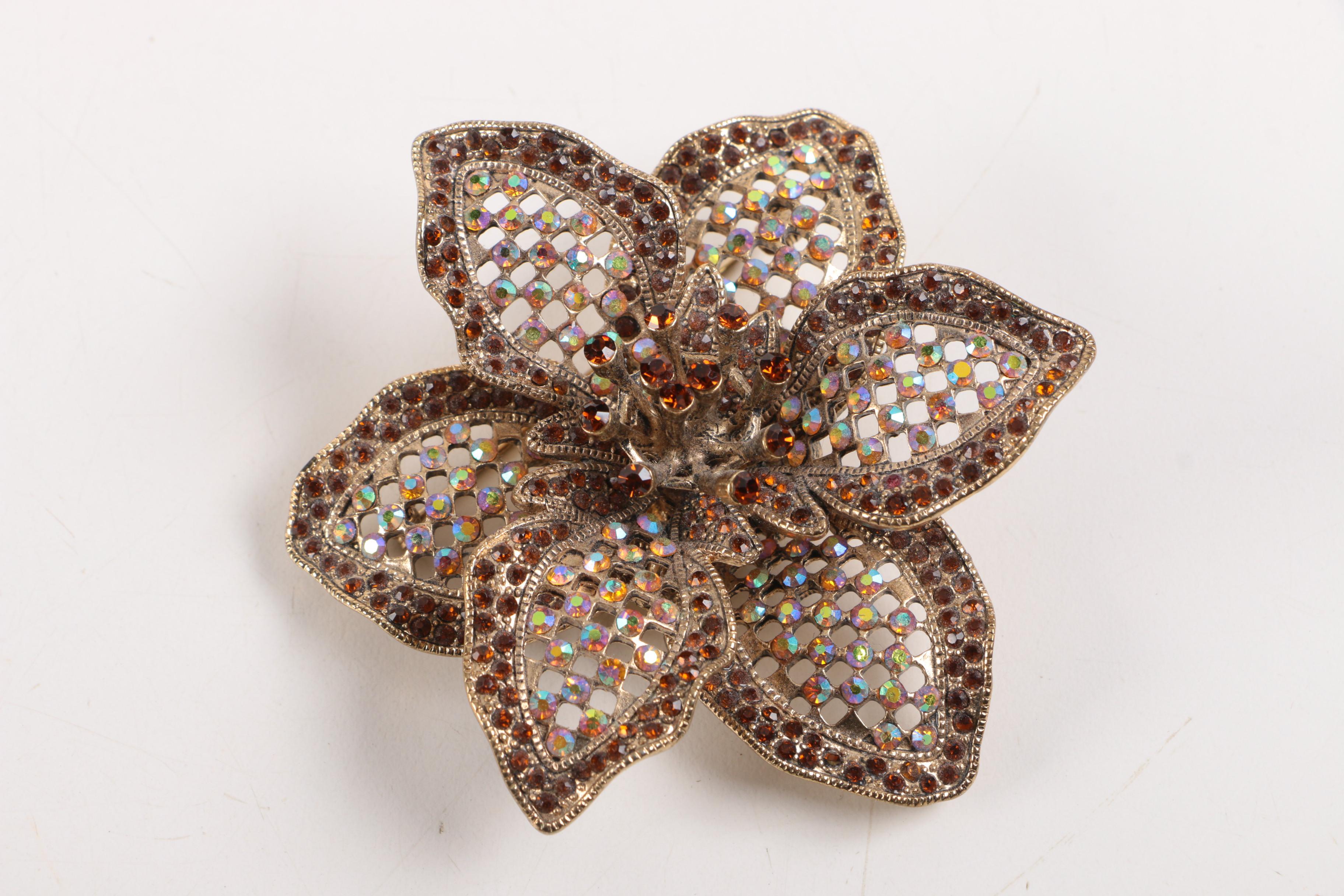 Sterling Silver Jewelry and a Gold Tone Costume Brooch