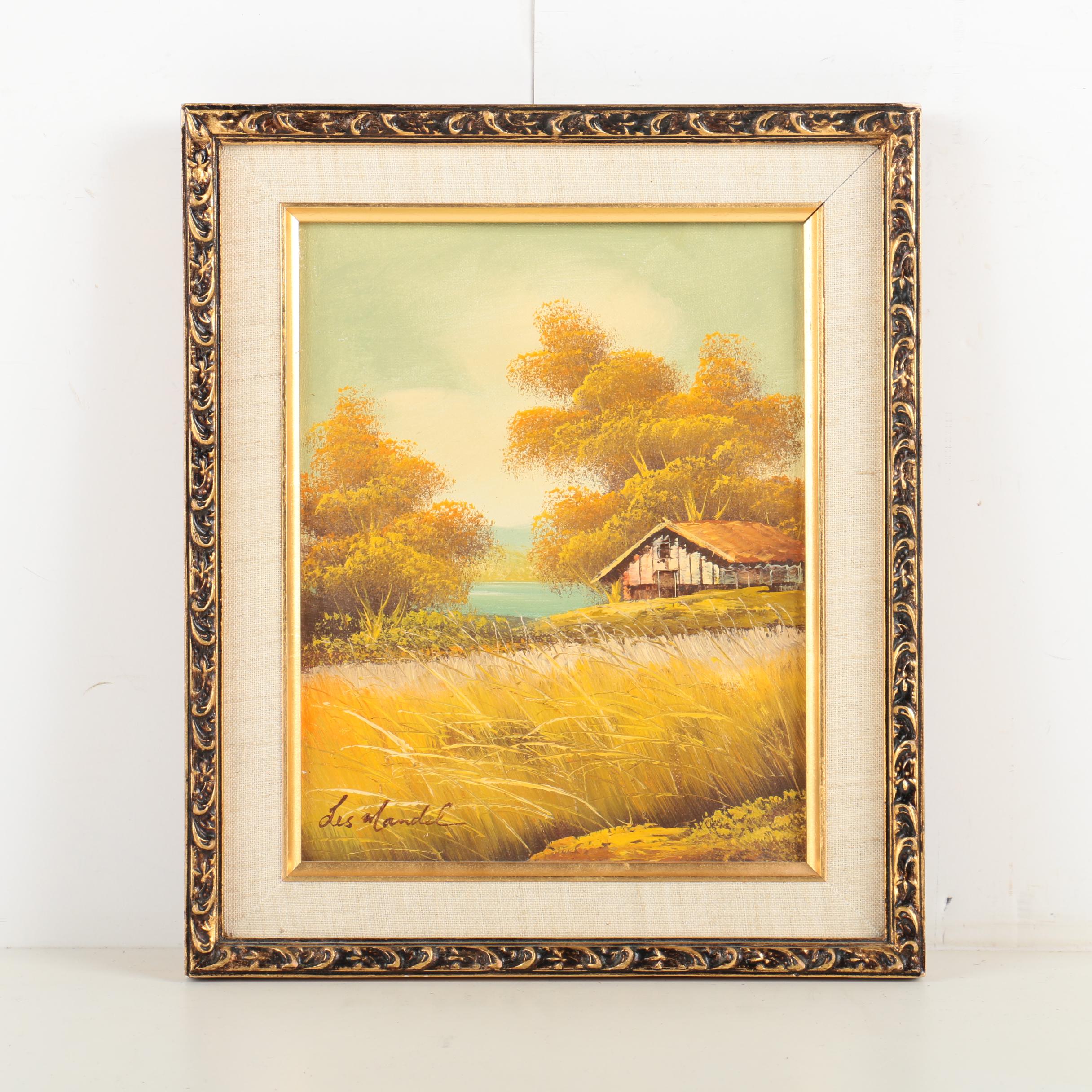 Les Mandel Oil Painting on Canvas of a Rural Landcape