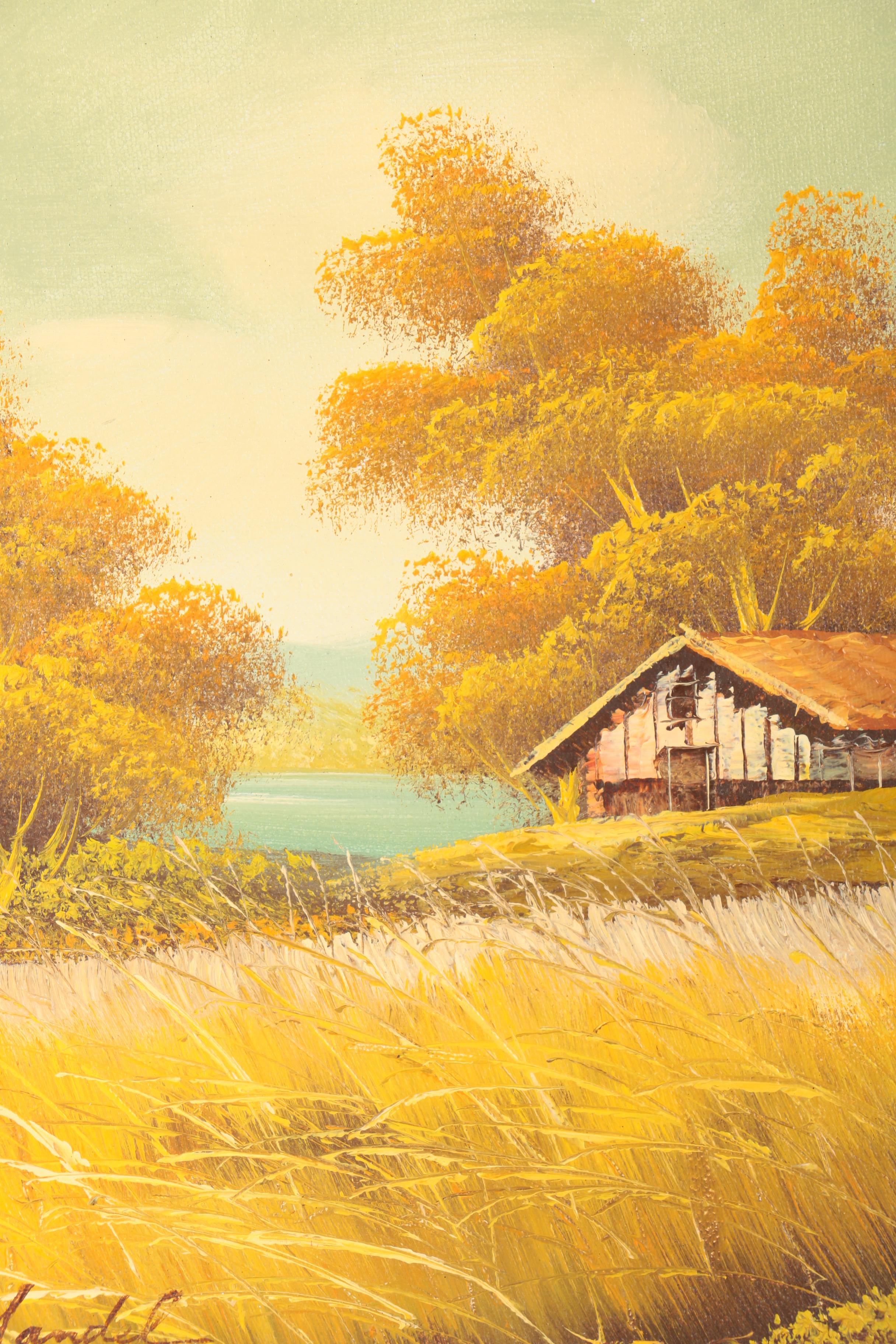 Les Mandel Oil Painting on Canvas of a Rural Landcape