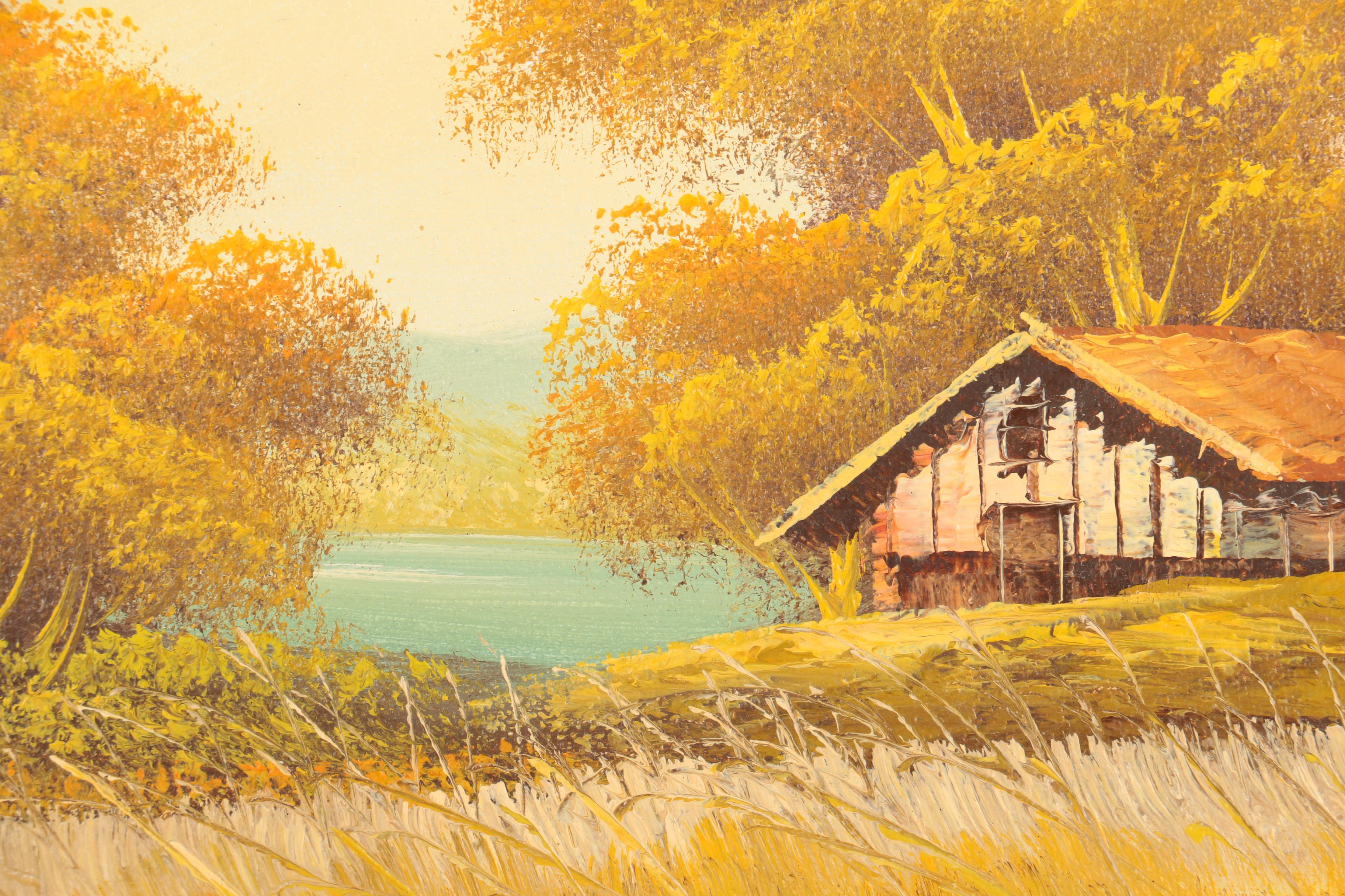 Les Mandel Oil Painting on Canvas of a Rural Landcape