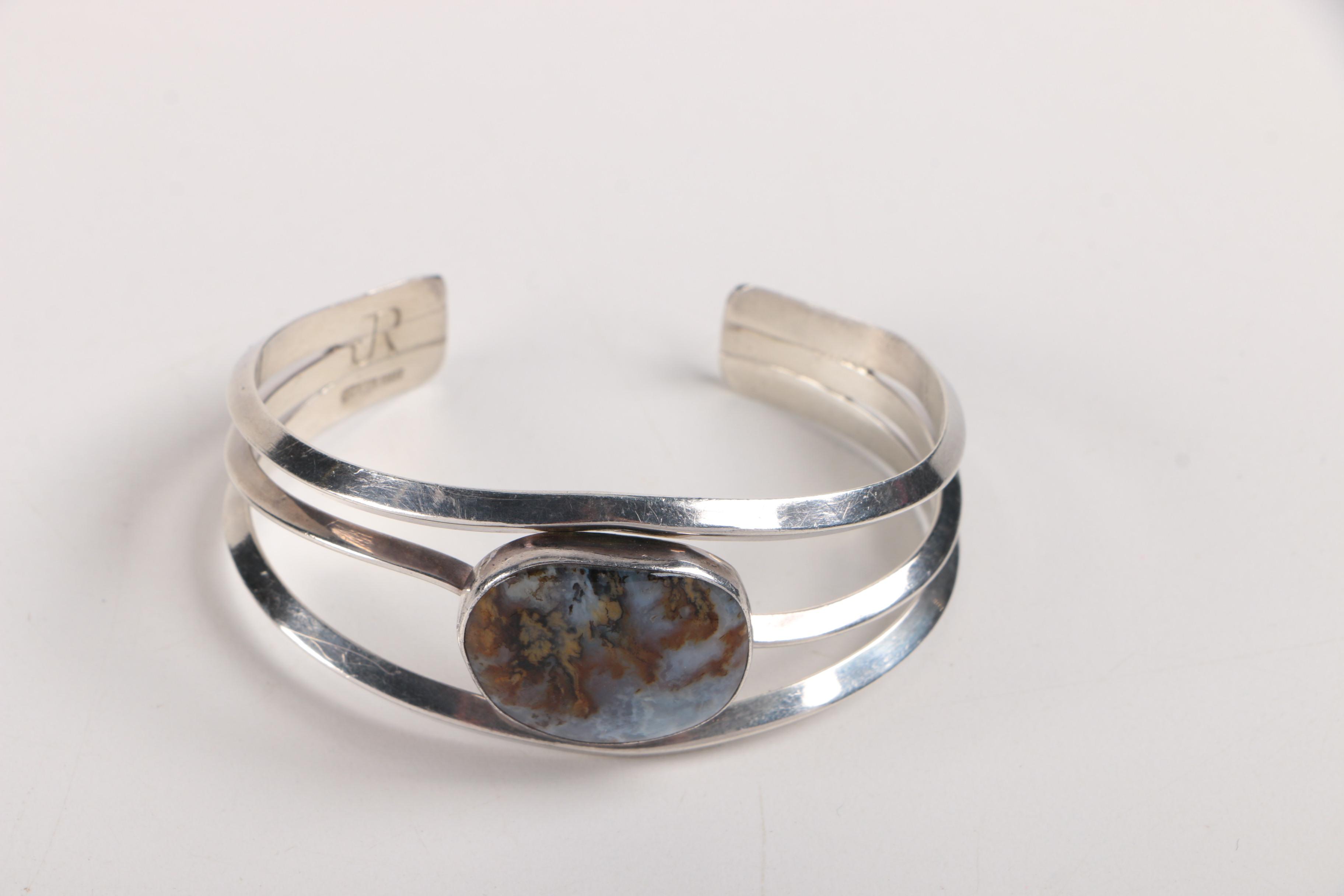 Sterling Silver Jewelry Including Jerry Roan Navajo Cuff Bracelet