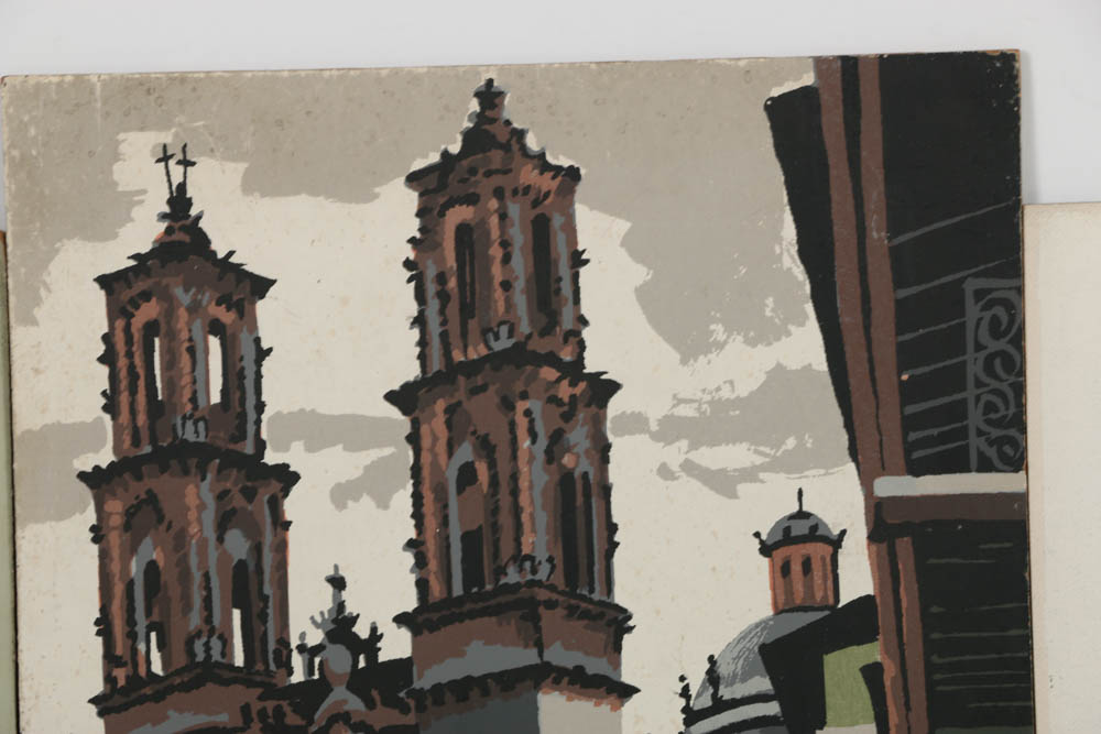 Variety of Mark Coomer Serigraphs on Boards of Architectural Landscapes