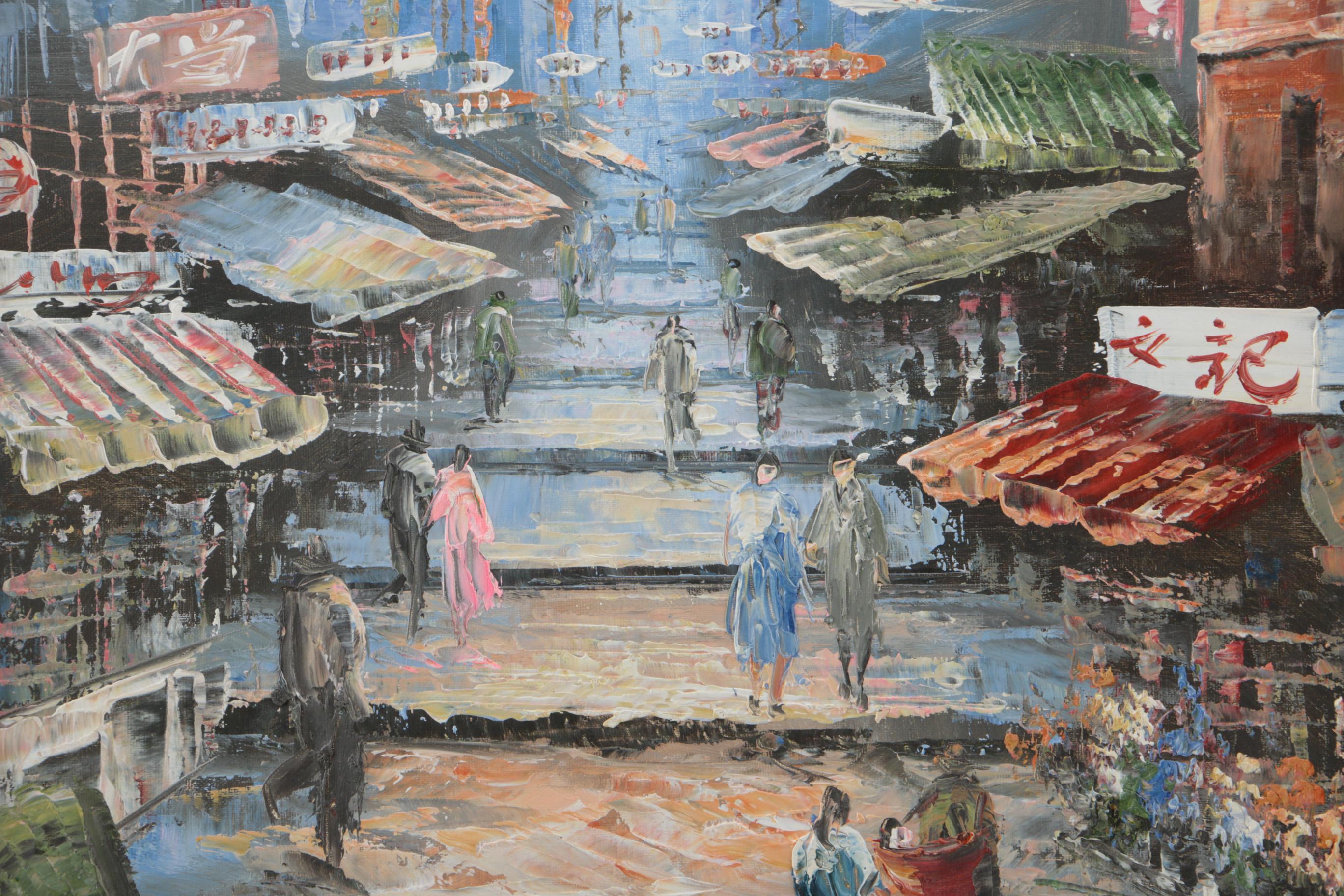 Tang Ping Oil Painting on Canvas of East Asian City Scene