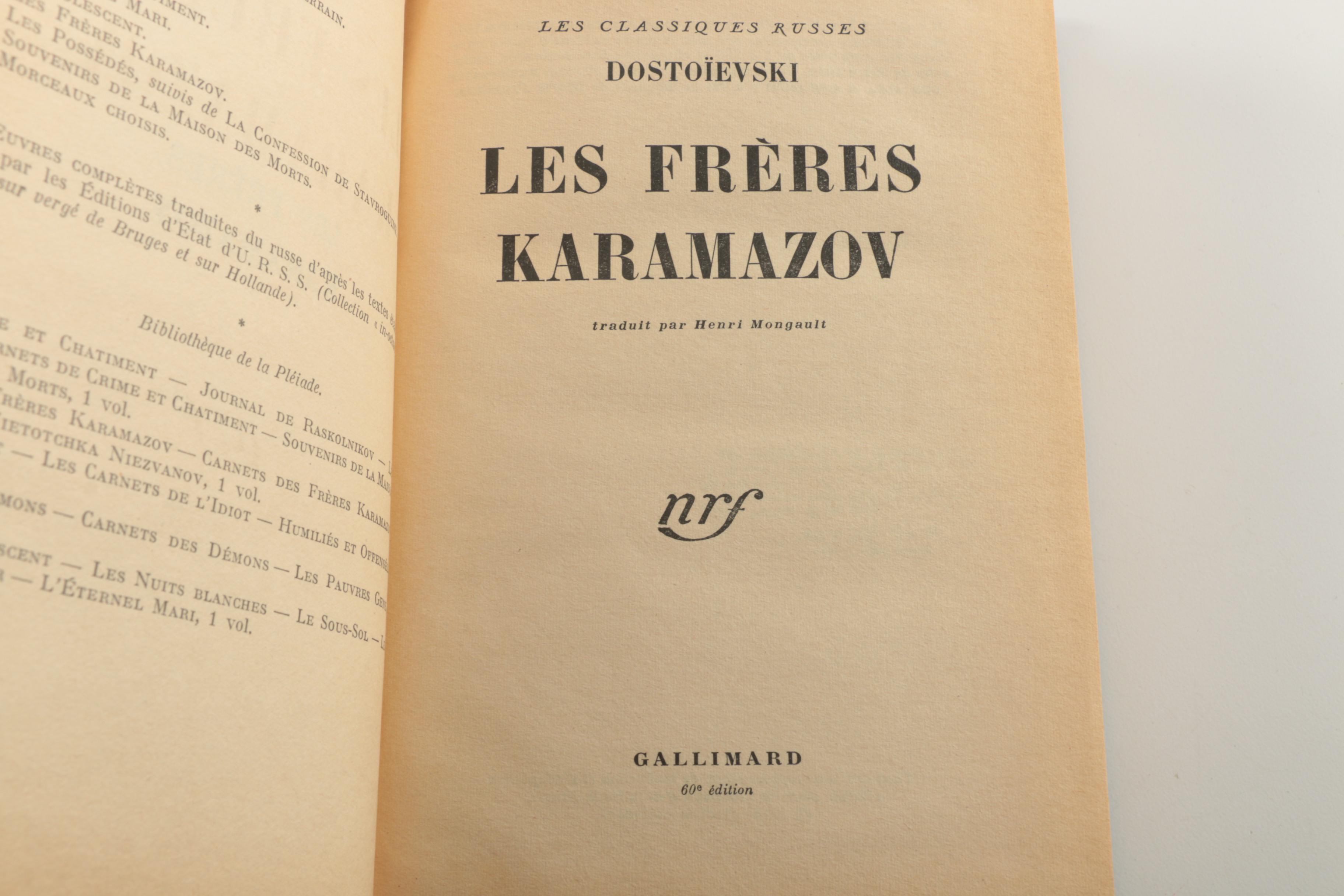 French Language Version "The Brother Karamazov" by Dostoevsky