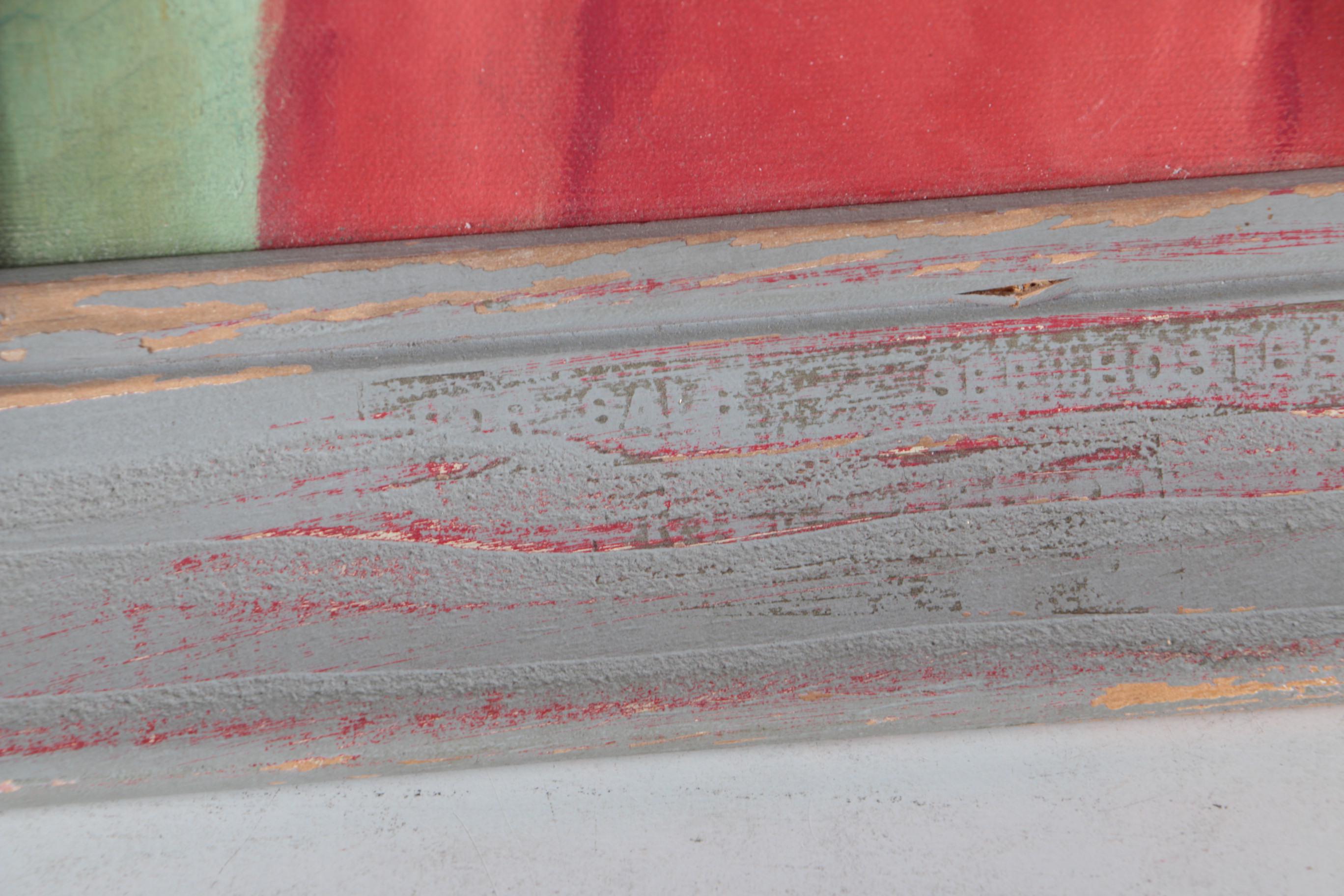 Morel Oil Painting on Canvas of Woman in Red Dress Against Wooded Backdrop