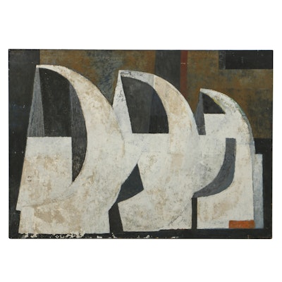 Louise Pershing Oil Painting on Wood Abstract Composition Louise Pershing Oil Painting on Wood Abstract Composition