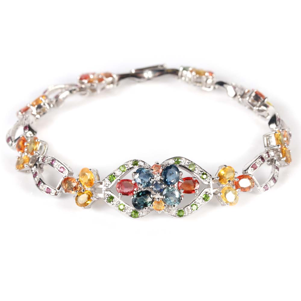 Sterling Silver Multi-Colored Sapphire, Tourmaline and Peridot Bracelet