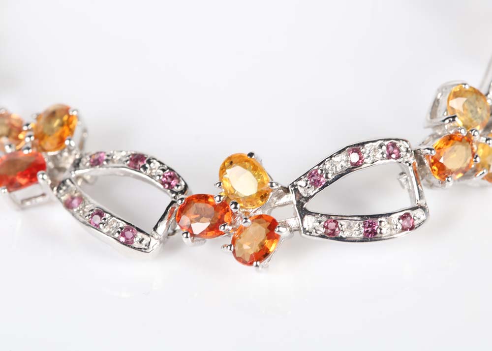 Sterling Silver Multi-Colored Sapphire, Tourmaline and Peridot Bracelet