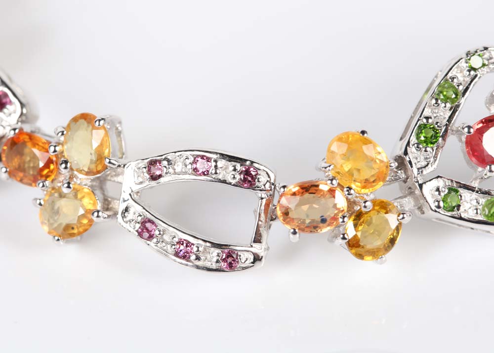 Sterling Silver Multi-Colored Sapphire, Tourmaline and Peridot Bracelet
