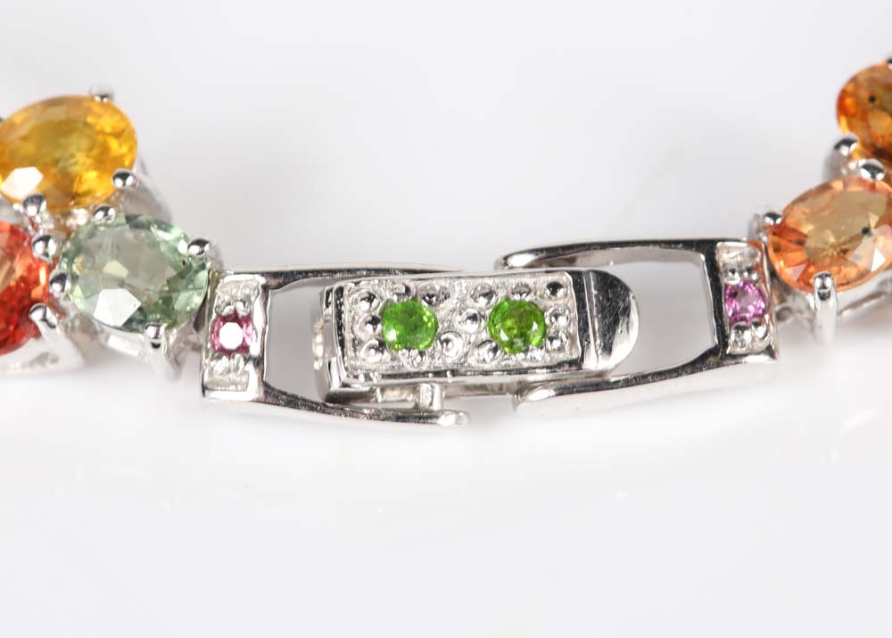 Sterling Silver Multi-Colored Sapphire, Tourmaline and Peridot Bracelet