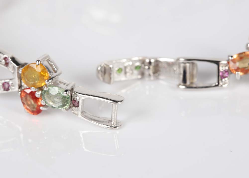 Sterling Silver Multi-Colored Sapphire, Tourmaline and Peridot Bracelet