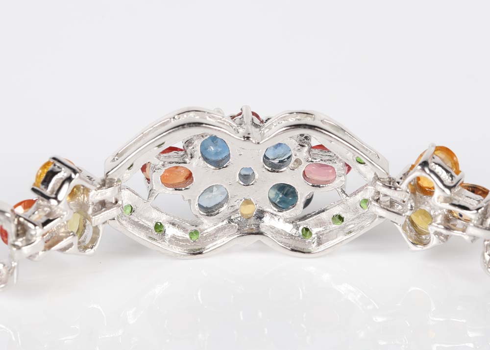 Sterling Silver Multi-Colored Sapphire, Tourmaline and Peridot Bracelet