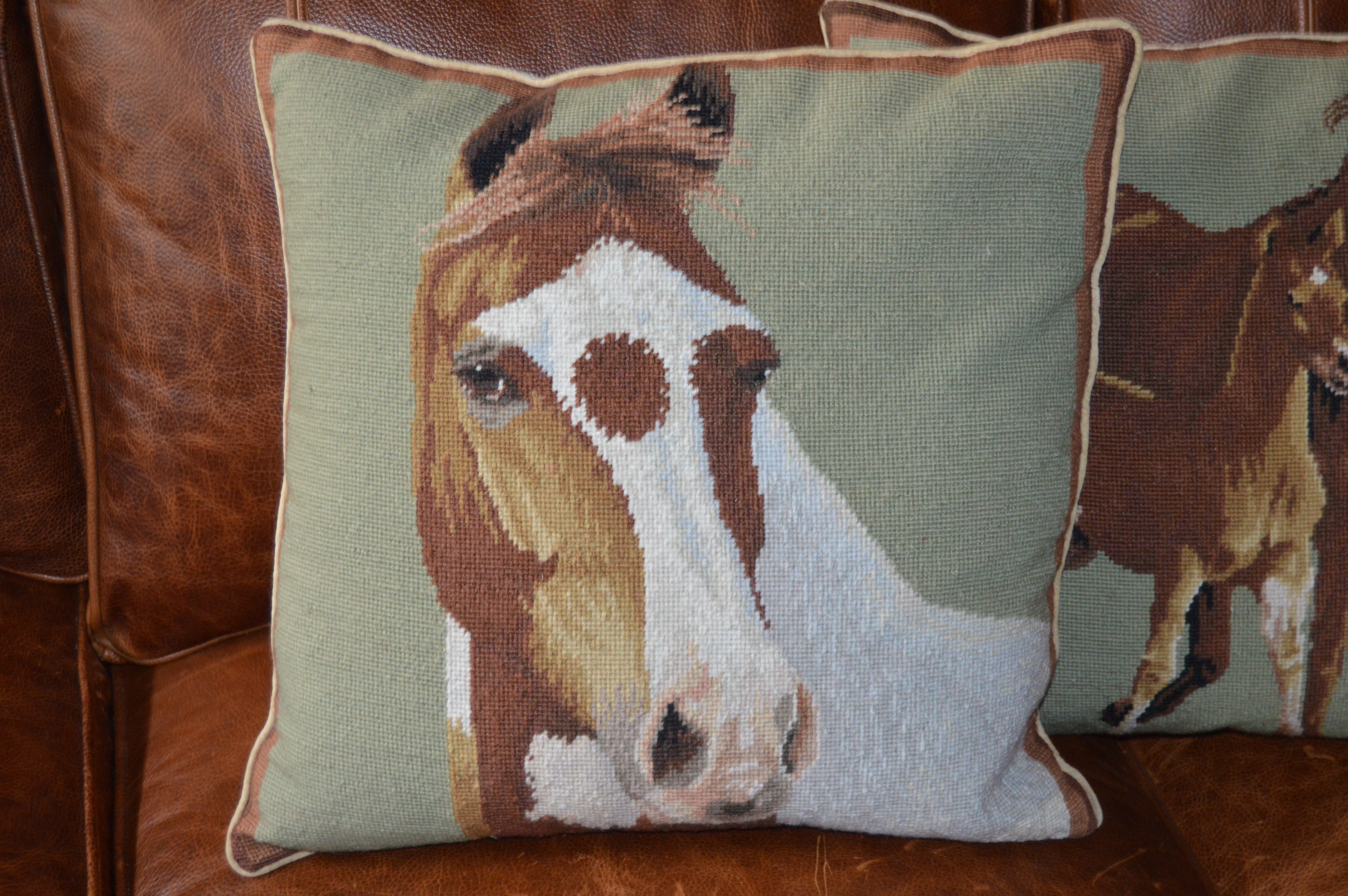 Needlepoint and Hand-Knotted Horse and Bovine Decorative Pillows