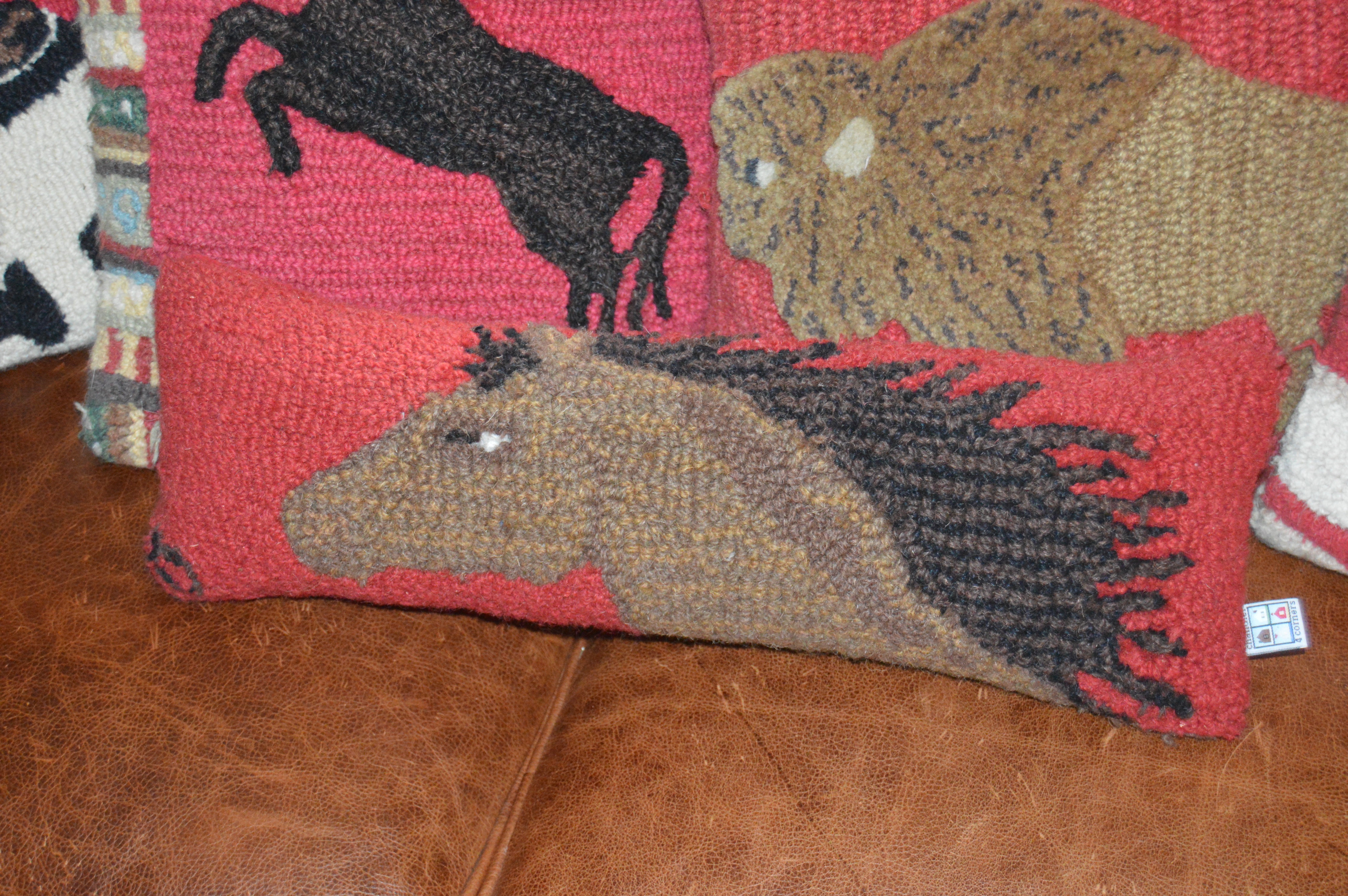 Needlepoint and Hand-Knotted Horse and Bovine Decorative Pillows