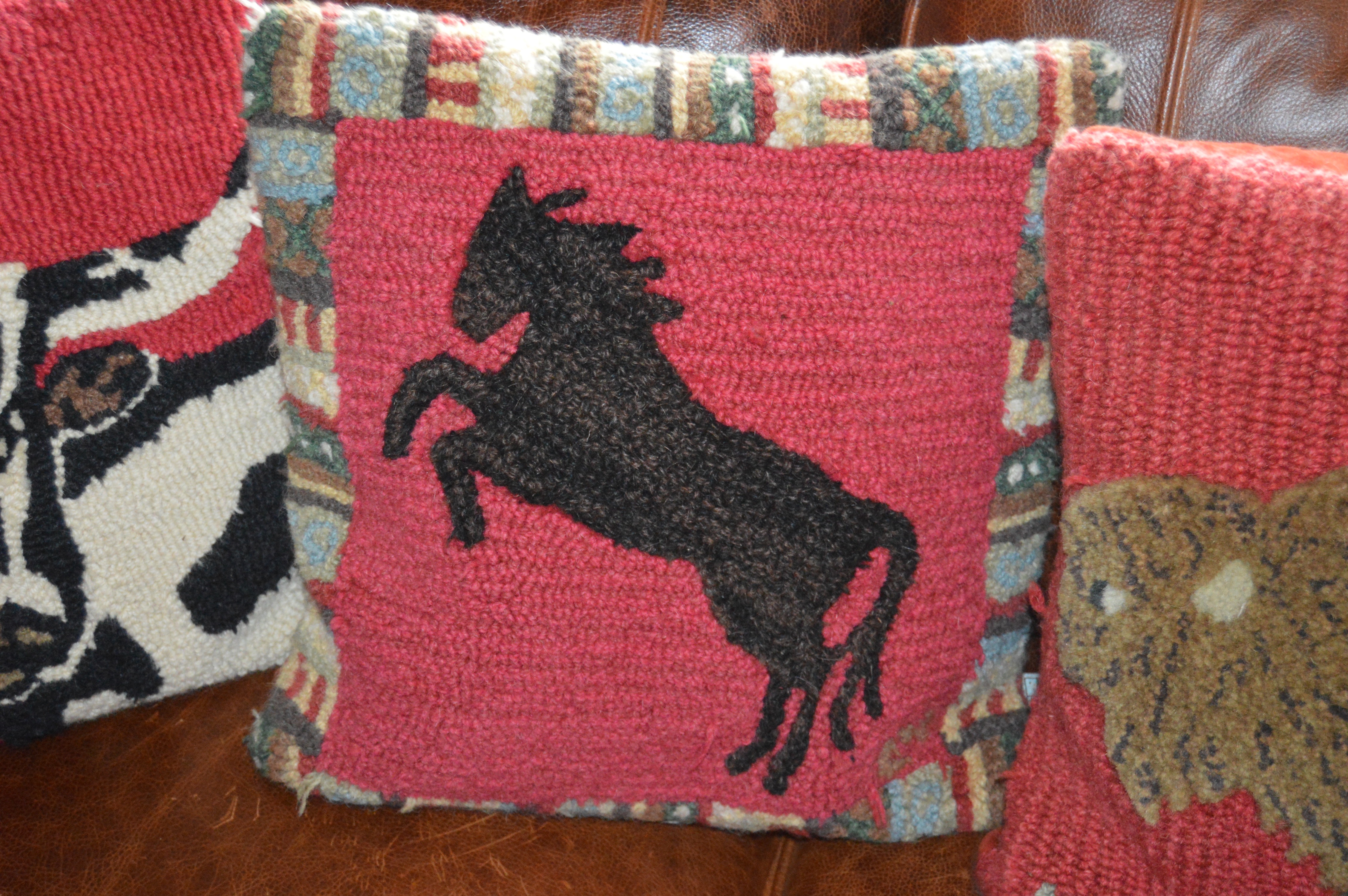 Needlepoint and Hand-Knotted Horse and Bovine Decorative Pillows