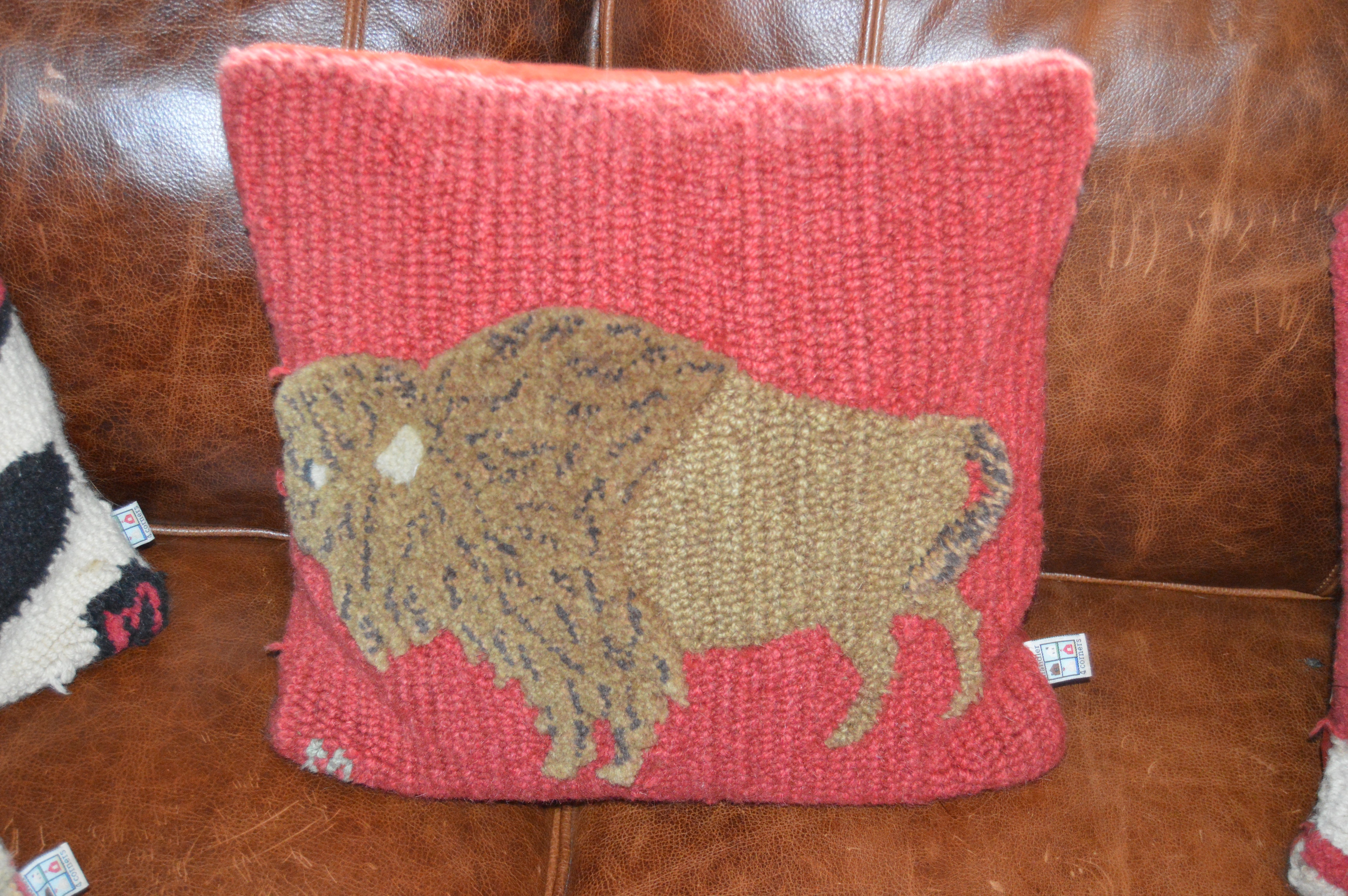 Needlepoint and Hand-Knotted Horse and Bovine Decorative Pillows