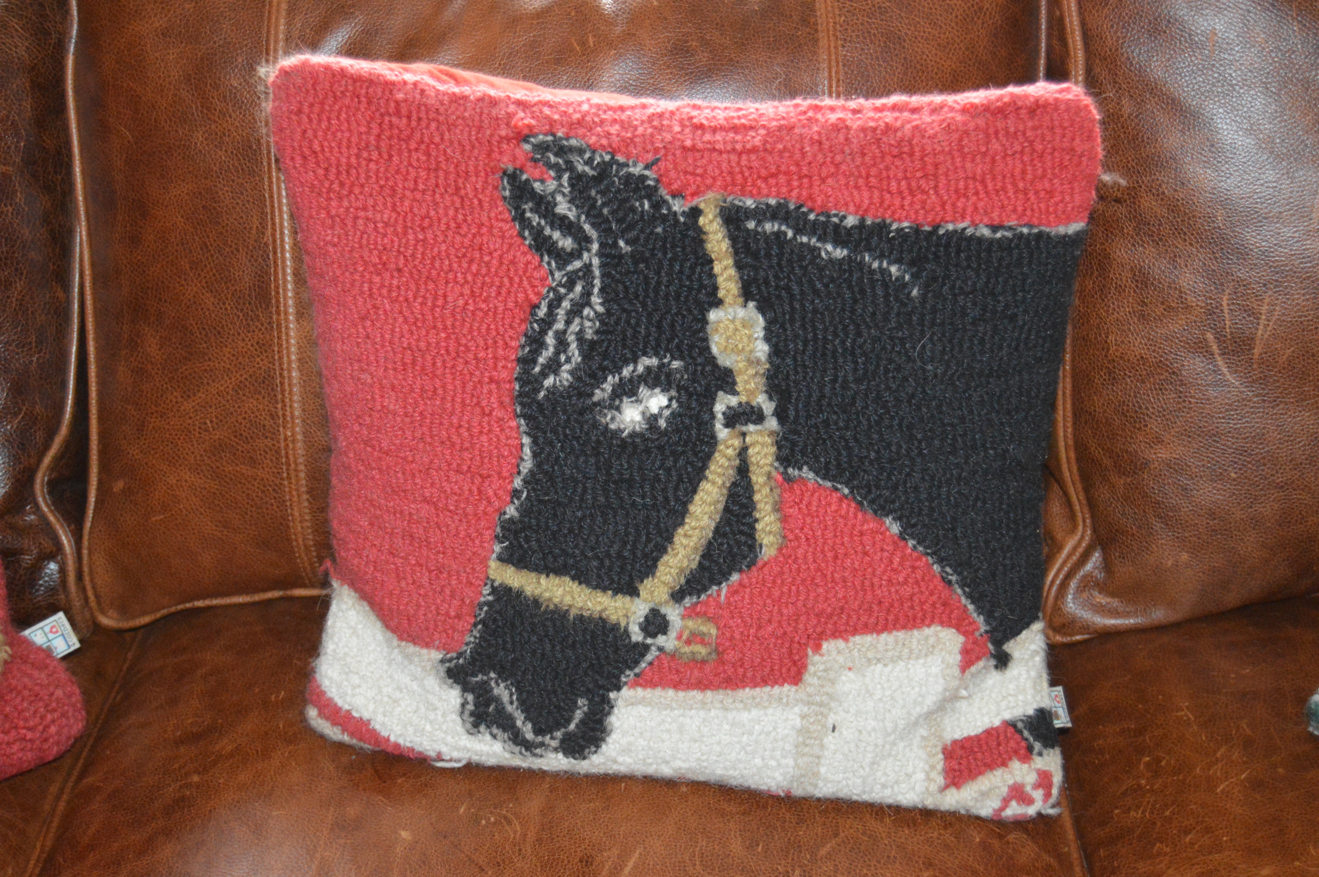 Needlepoint and Hand-Knotted Horse and Bovine Decorative Pillows