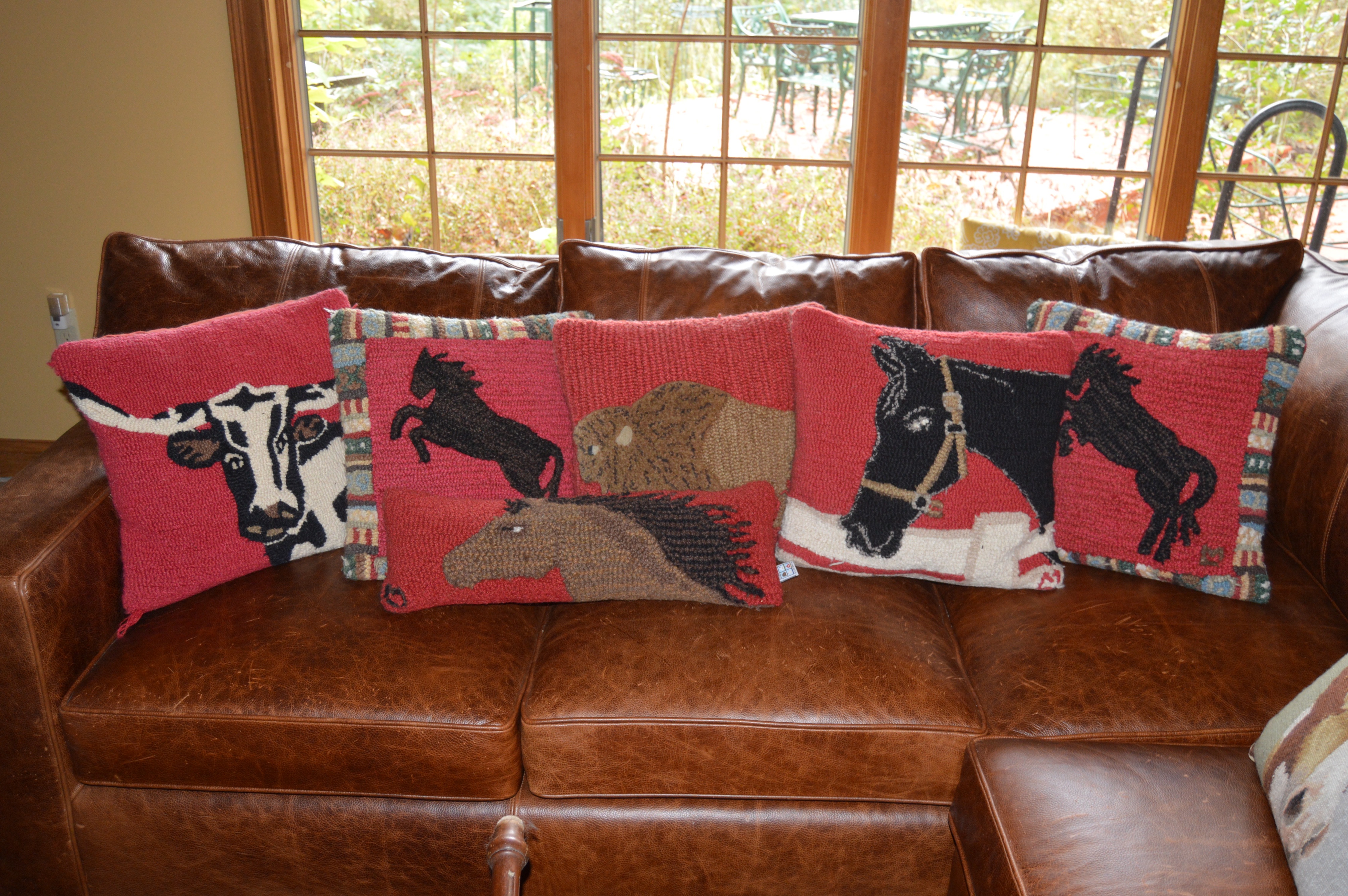 Needlepoint and Hand-Knotted Horse and Bovine Decorative Pillows