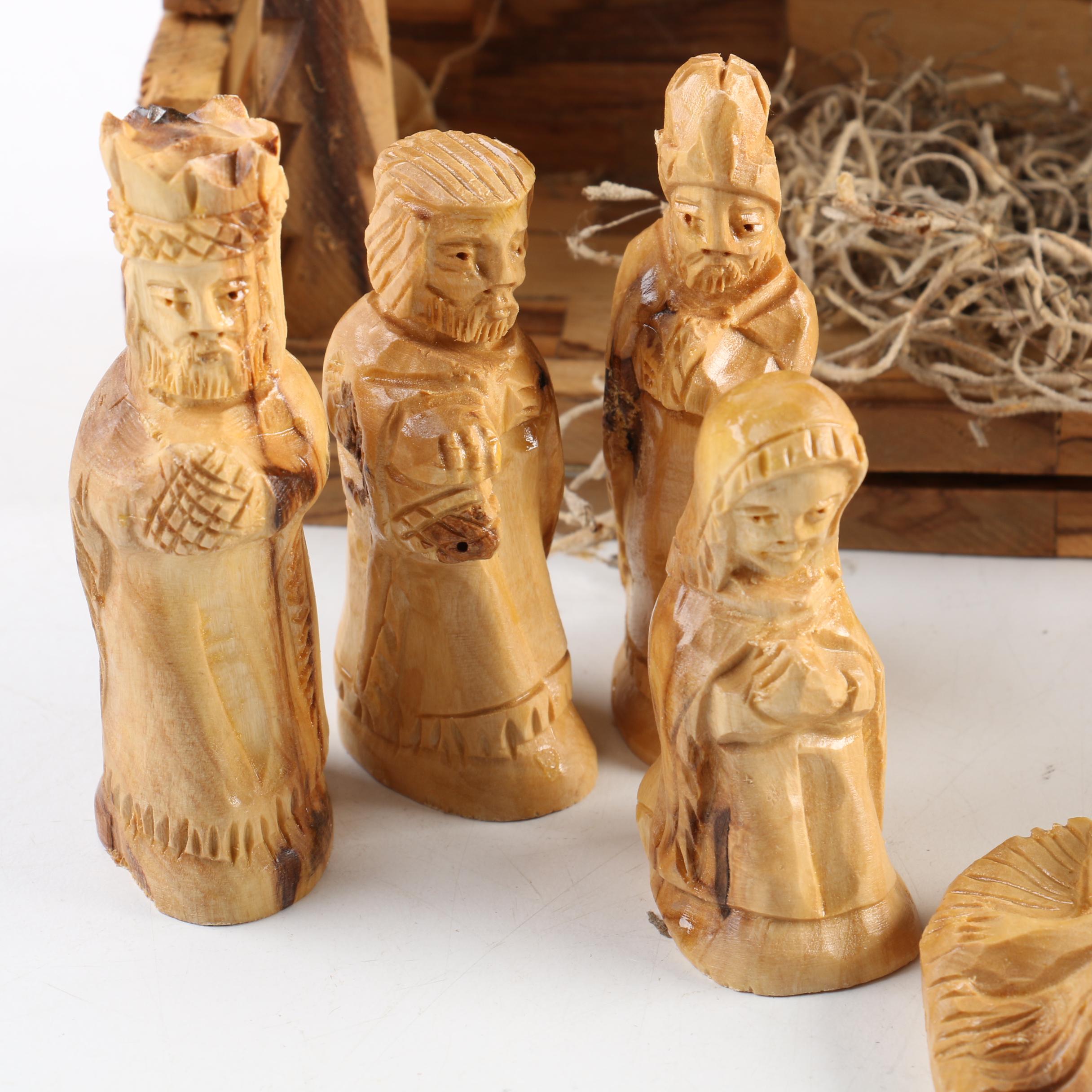 A Vintage Carved Wooden Nativity Scene