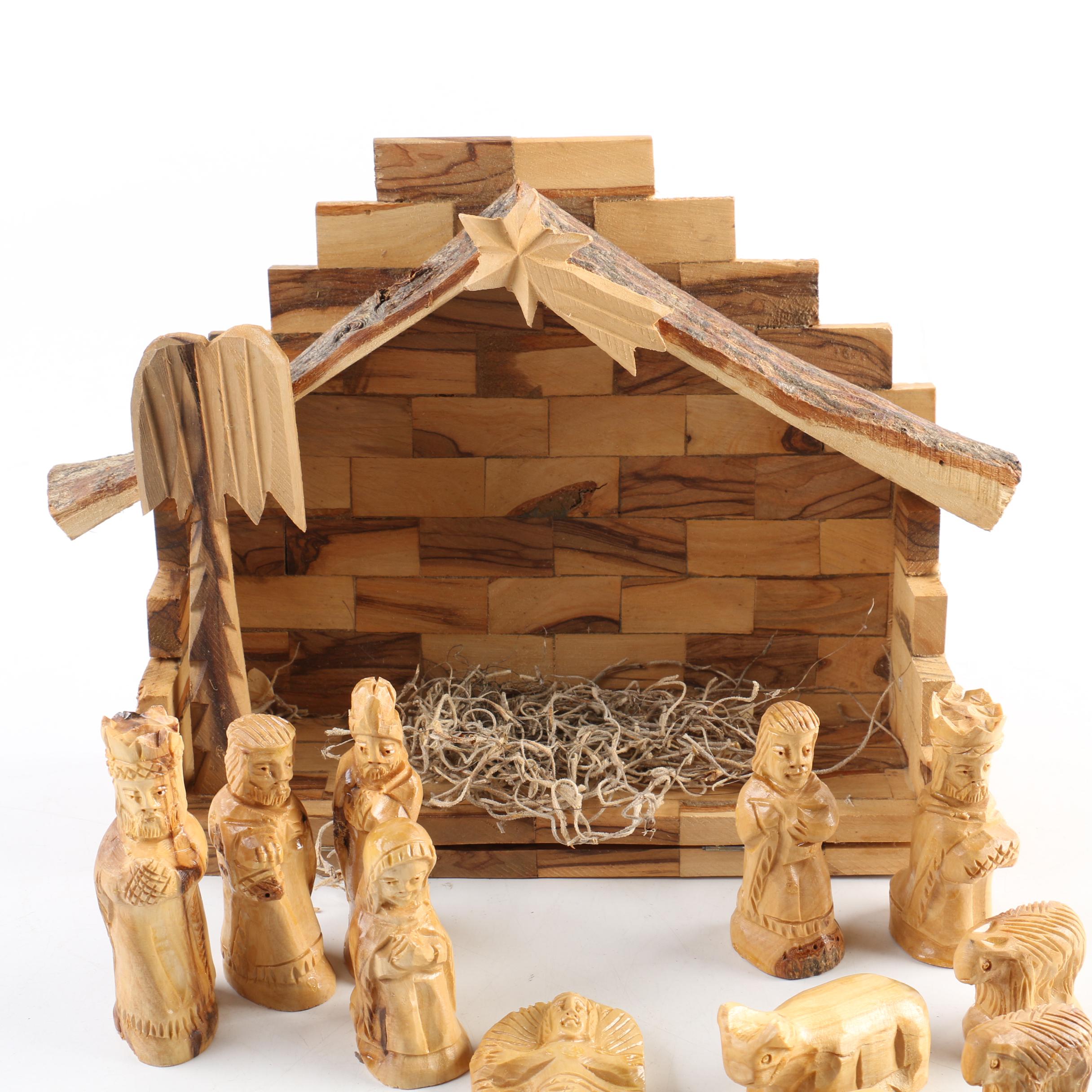 A Vintage Carved Wooden Nativity Scene