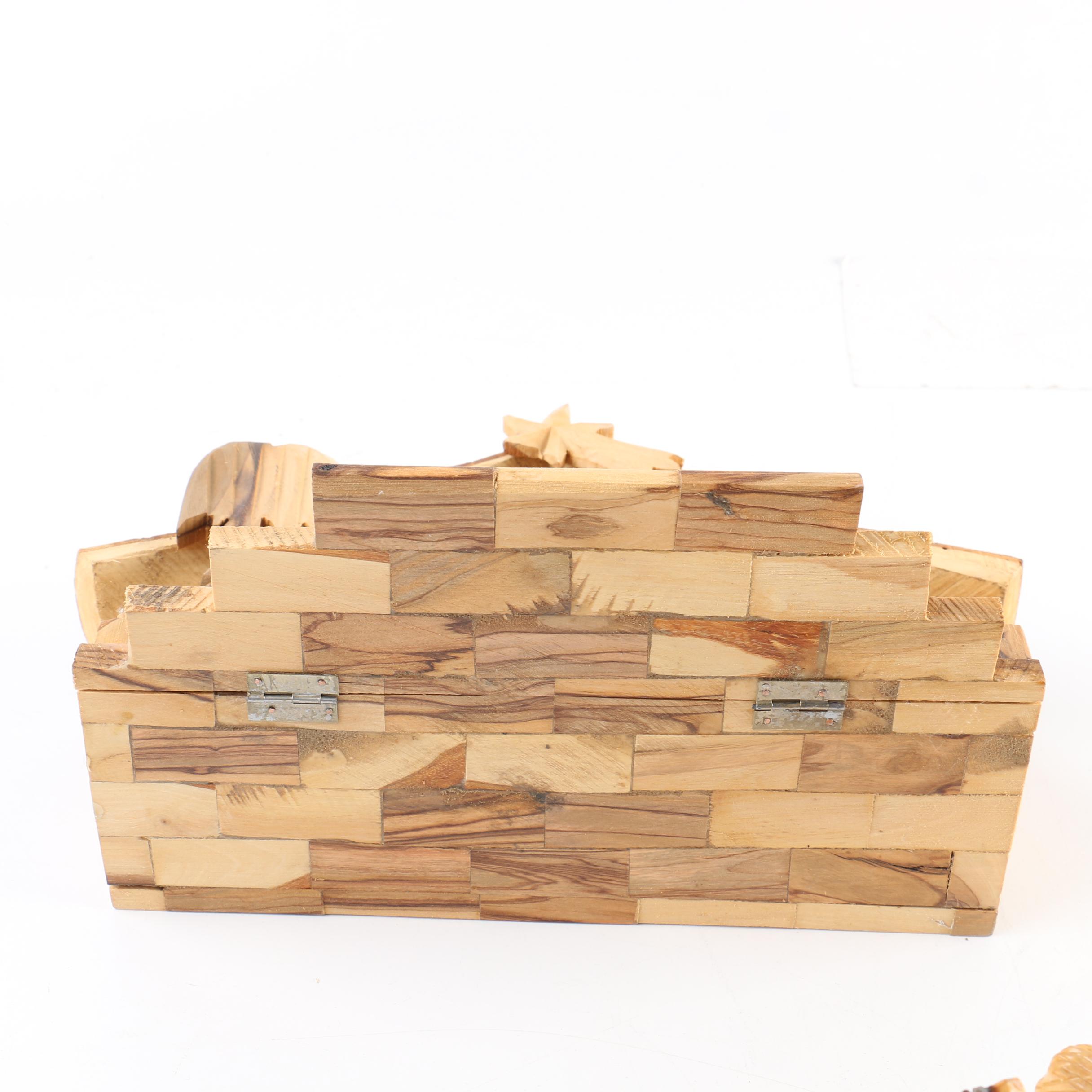 A Vintage Carved Wooden Nativity Scene