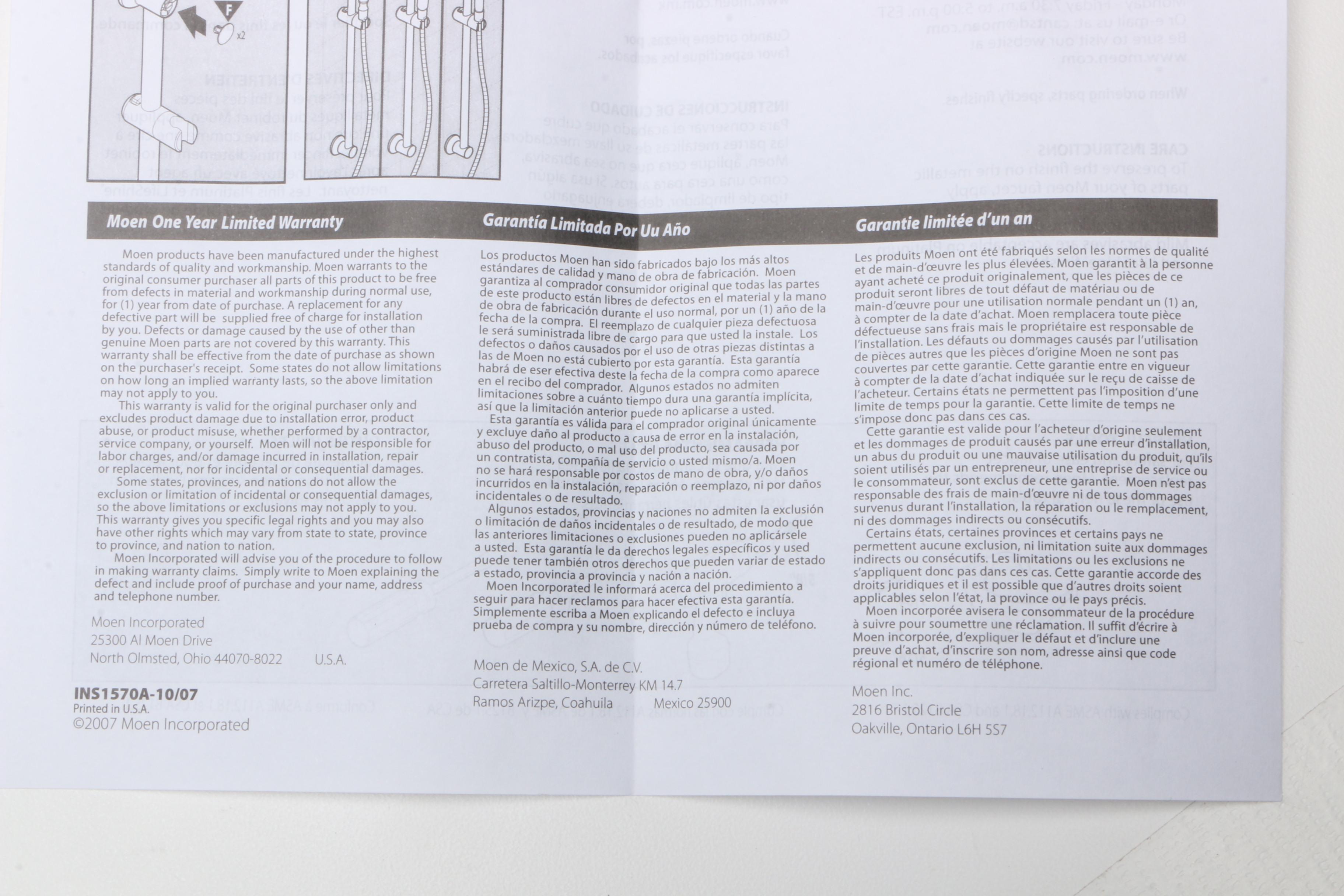 Moen Hand Held Shower Slide Bar