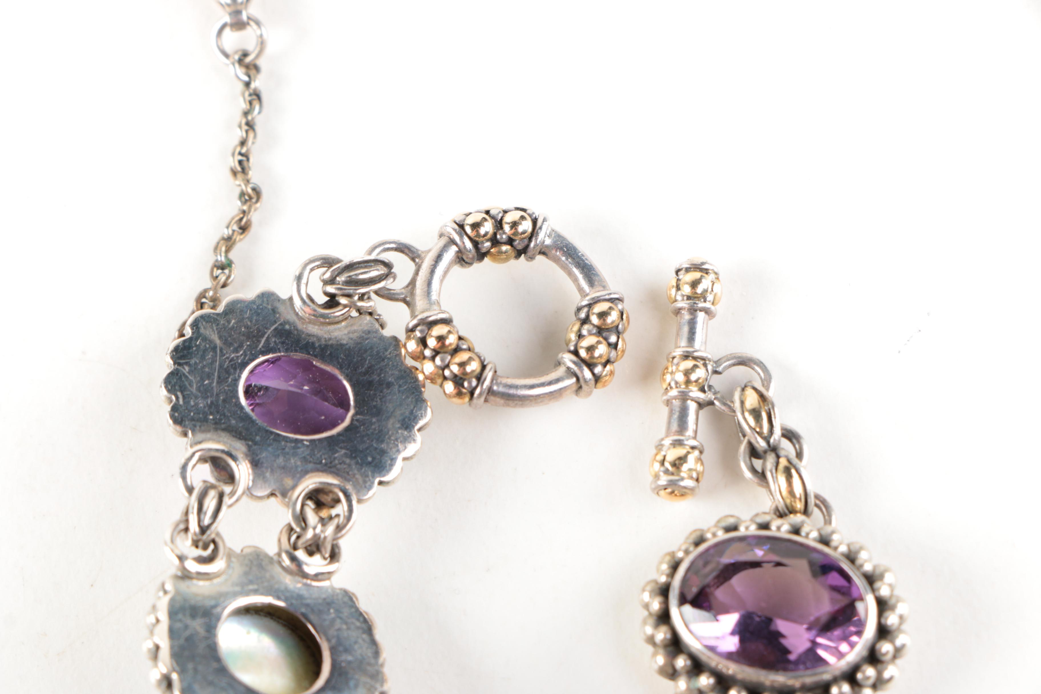 Sterling SIlver Gemstone Bracelet With 14K Yellow Gold Accents