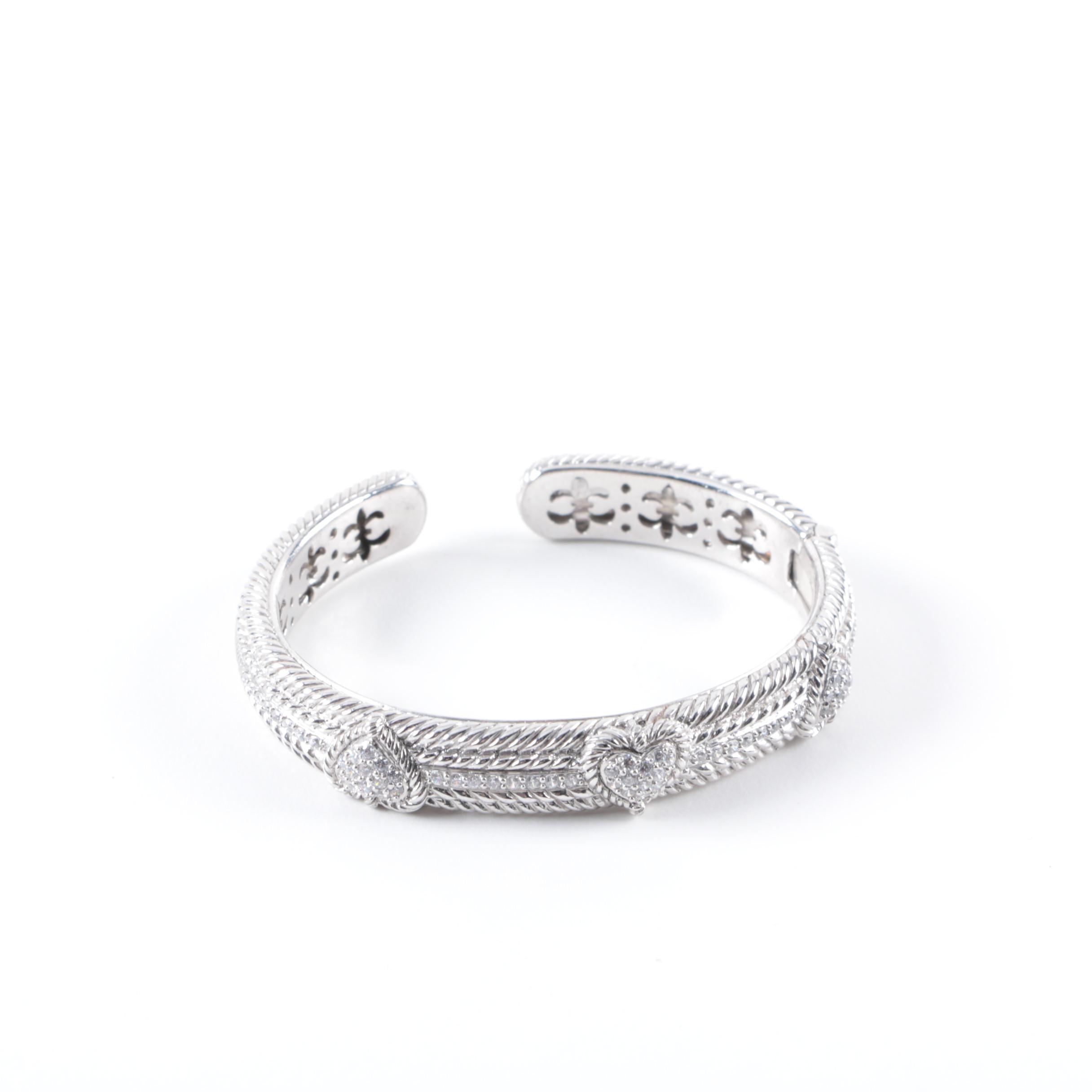 Judith Ripka Sterling Silver and Cubic Zirconia Hinged Cuff Bracelet
