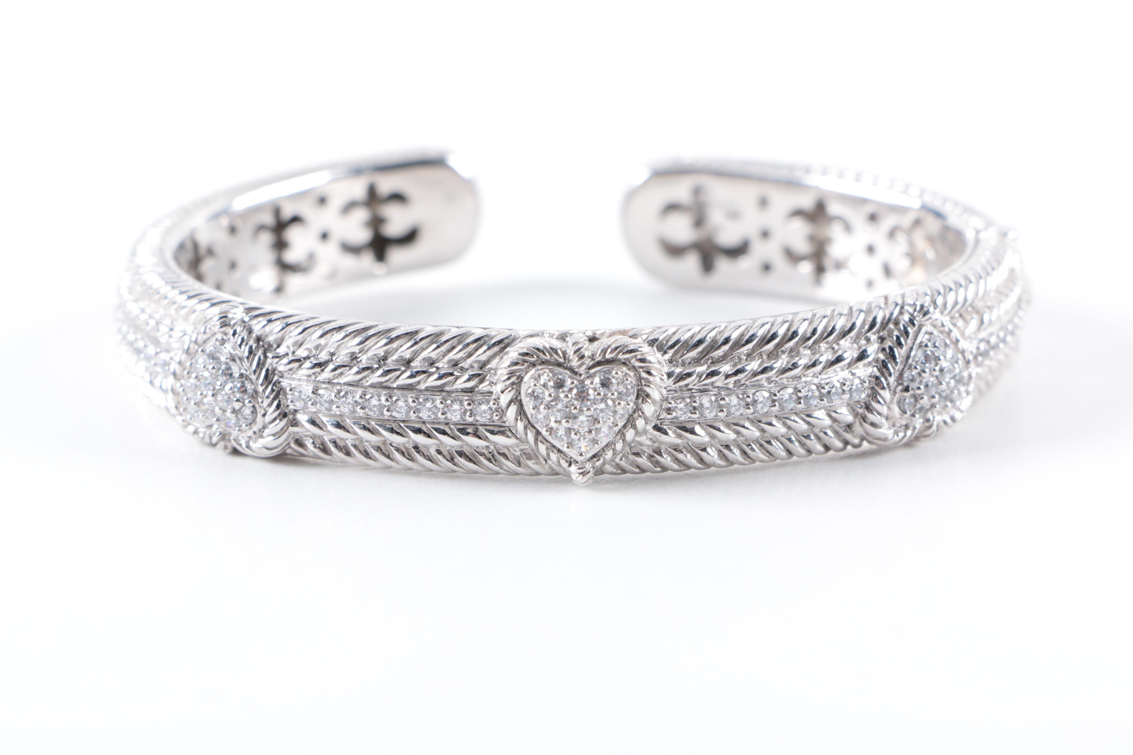 Judith Ripka Sterling Silver and Cubic Zirconia Hinged Cuff Bracelet