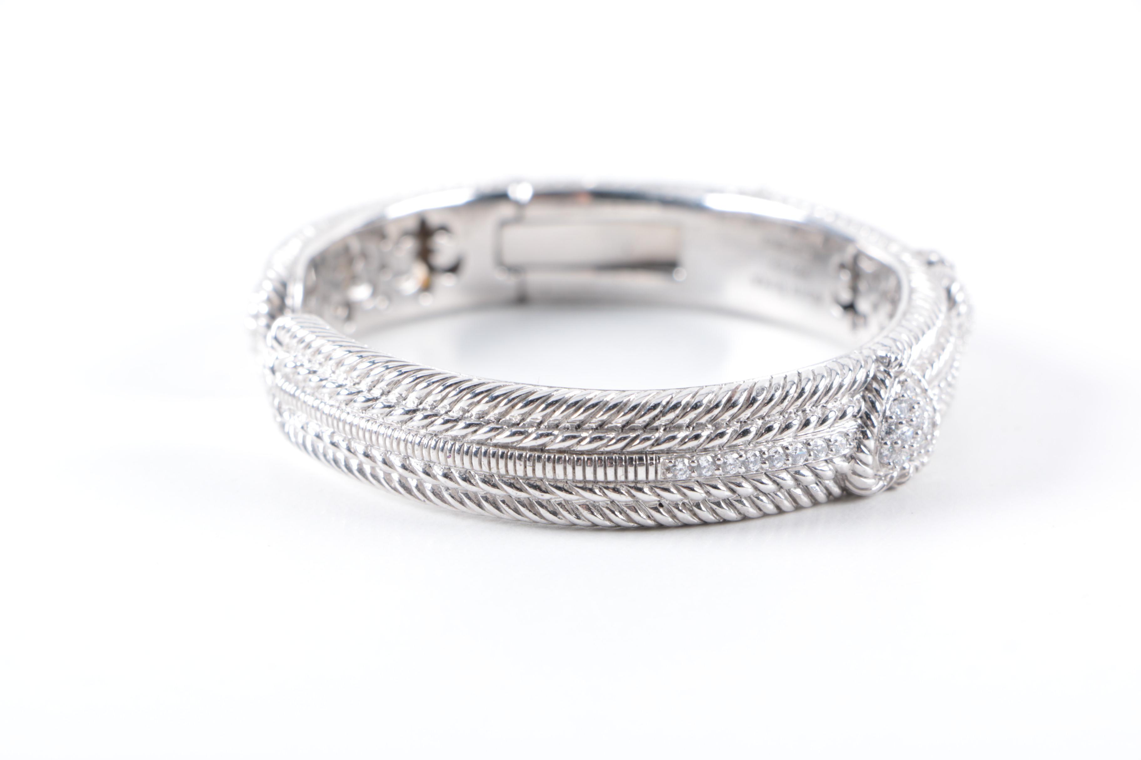 Judith Ripka Sterling Silver and Cubic Zirconia Hinged Cuff Bracelet