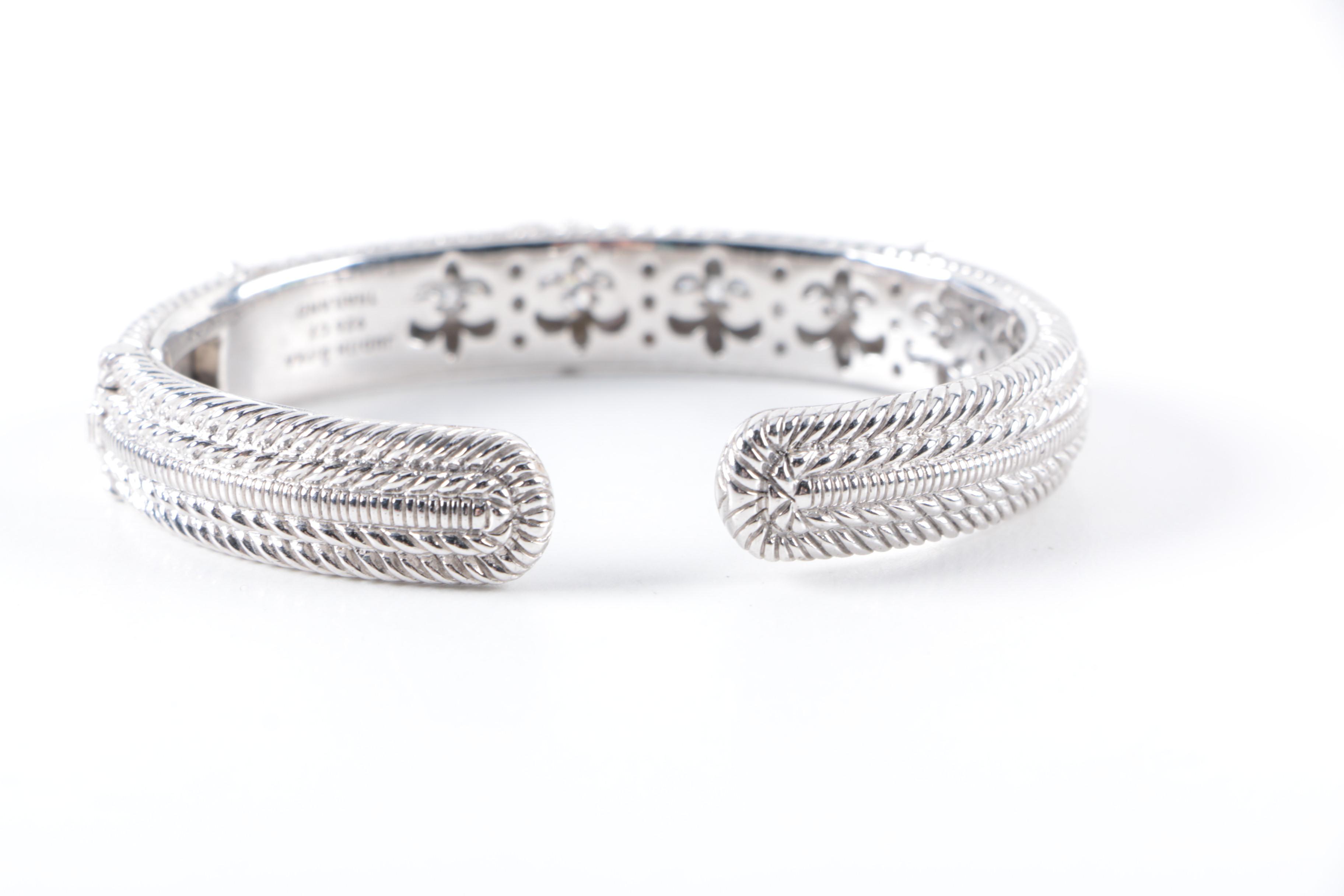 Judith Ripka Sterling Silver and Cubic Zirconia Hinged Cuff Bracelet