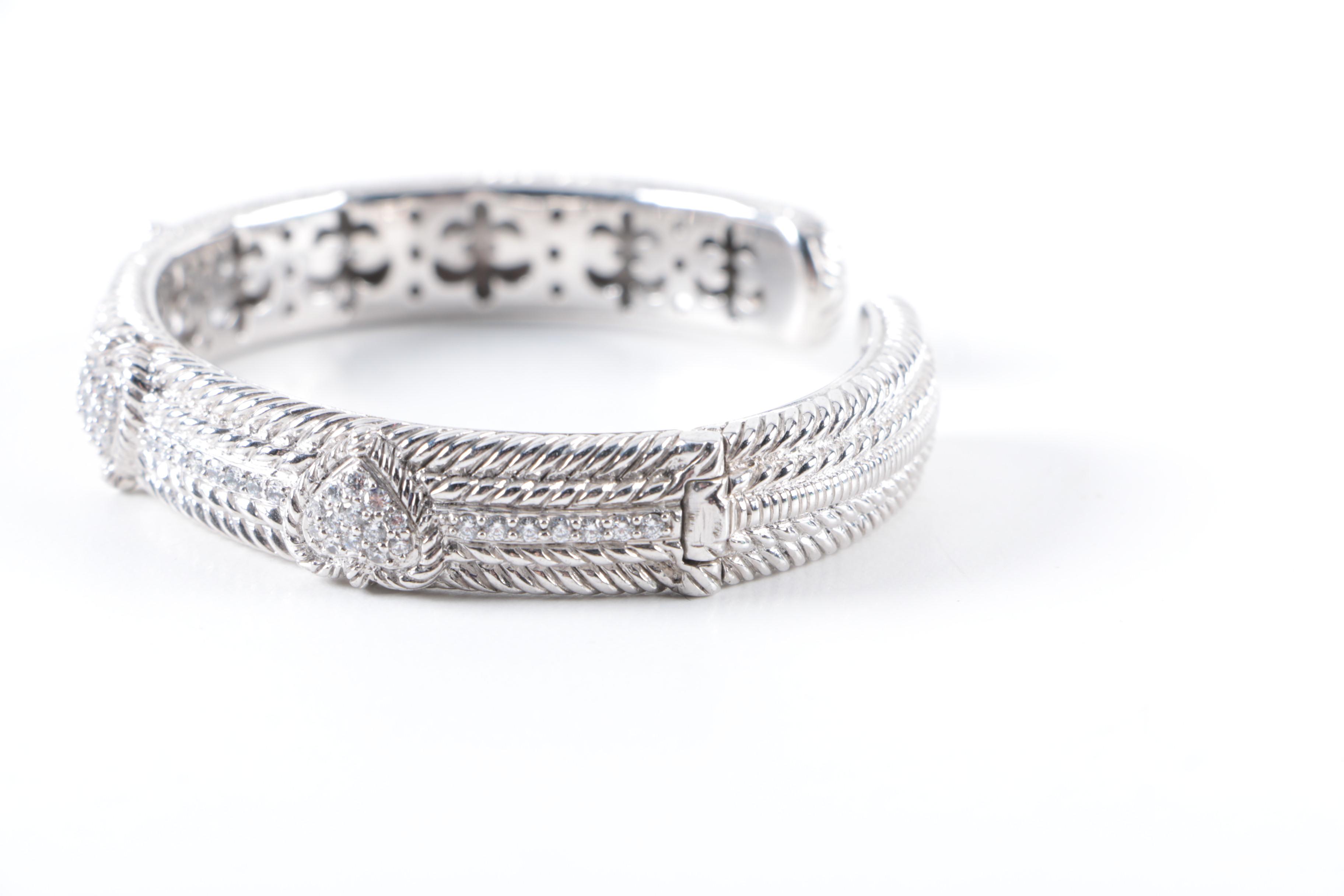 Judith Ripka Sterling Silver and Cubic Zirconia Hinged Cuff Bracelet