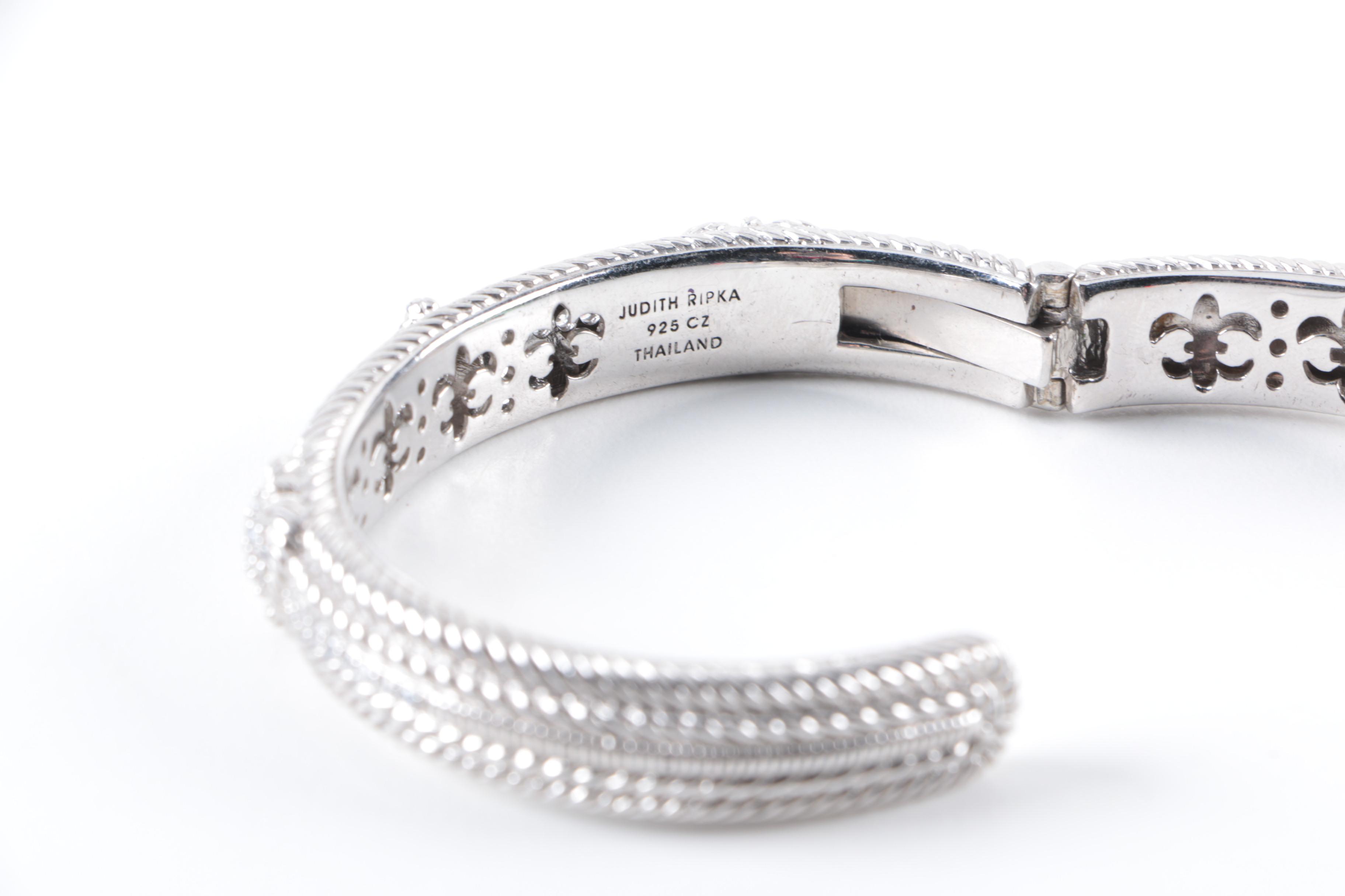 Judith Ripka Sterling Silver and Cubic Zirconia Hinged Cuff Bracelet