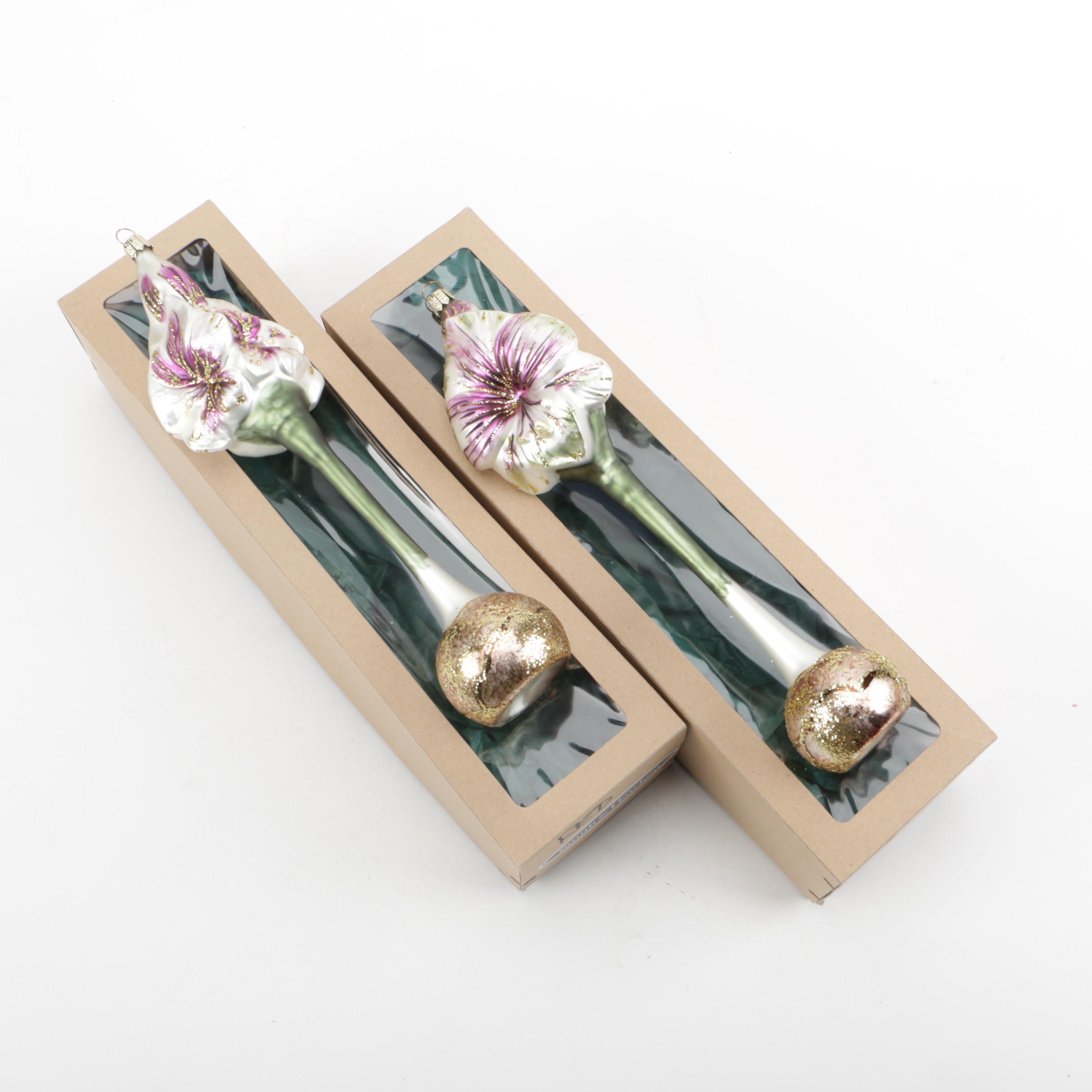 Smith & Hawken Glass Amaryllis Christmas Ornaments