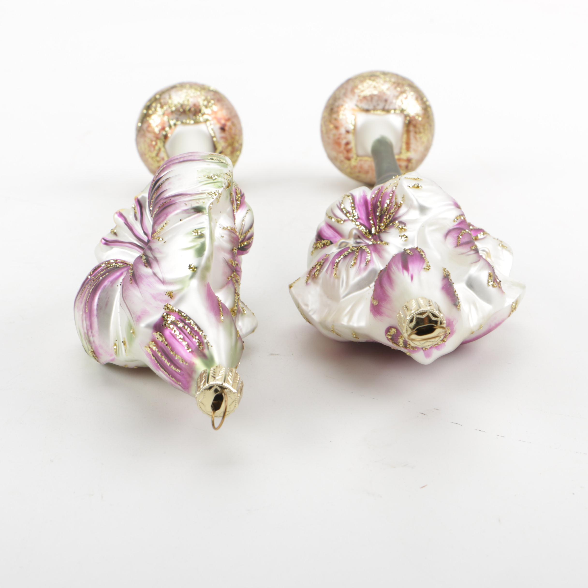 Smith & Hawken Glass Amaryllis Christmas Ornaments